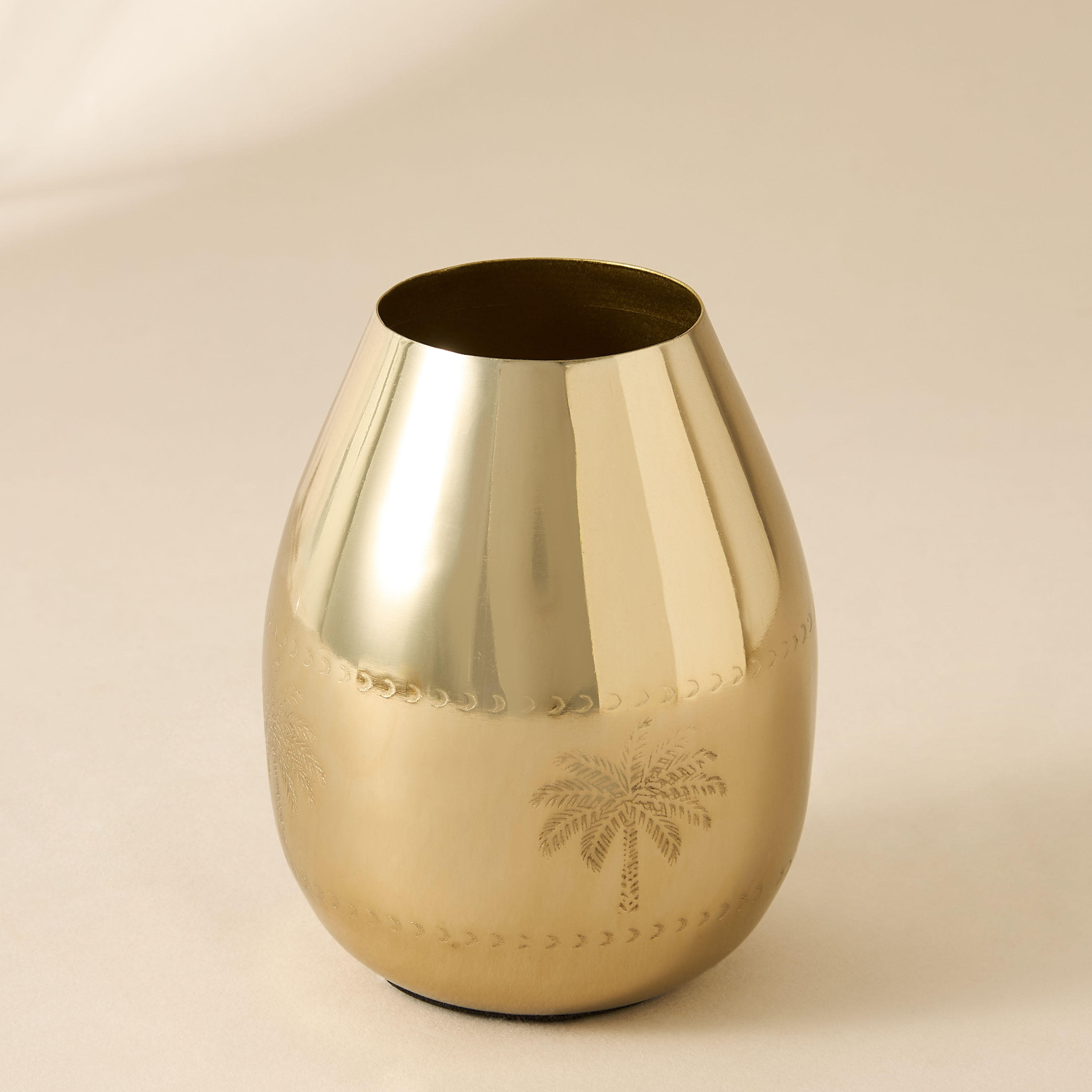 Palm Tree Engraved Metal Vase - 8x8x10 cms-household-decor-vasesandbowls-image-2