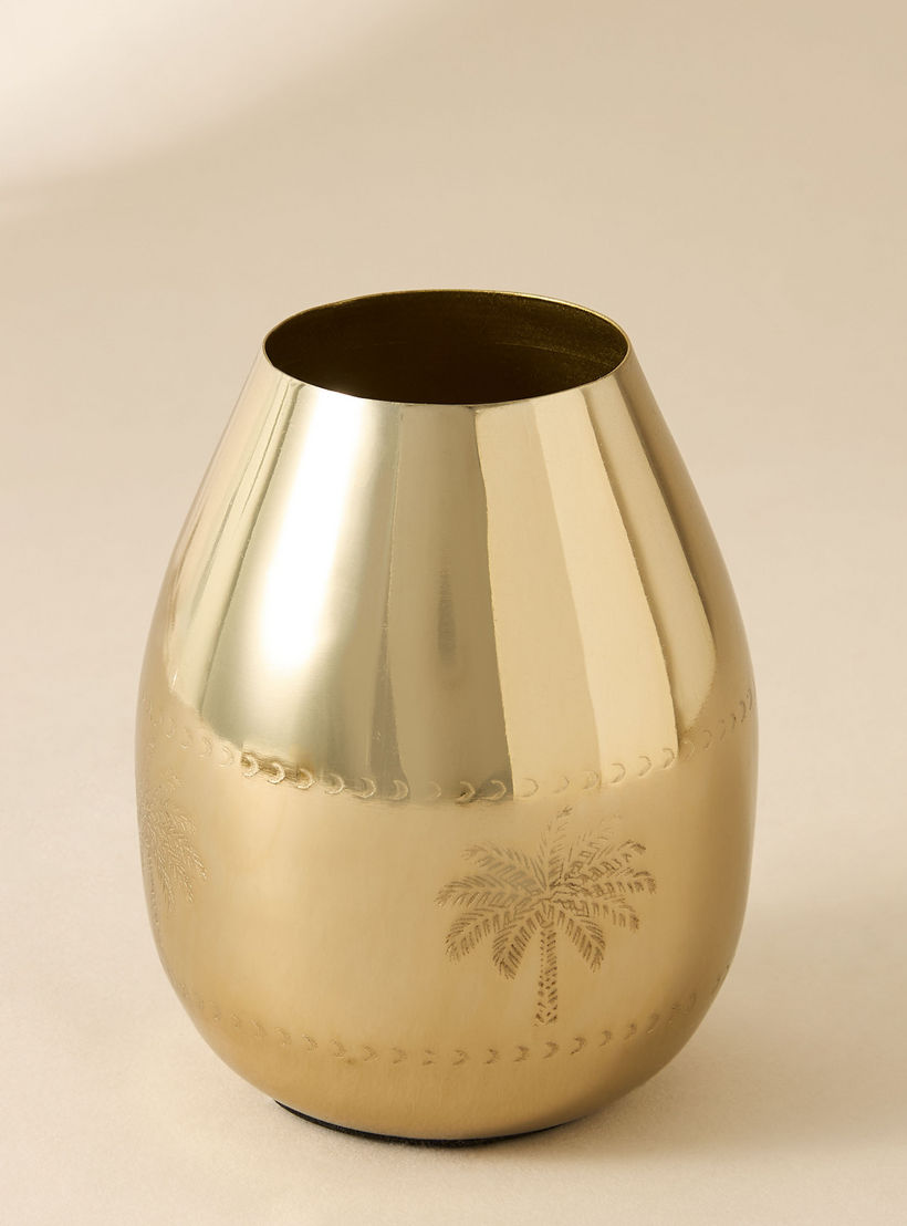 Palm Tree Engraved Metal Vase - 8x8x10 cms-household-decor-vasesandbowls-image-2