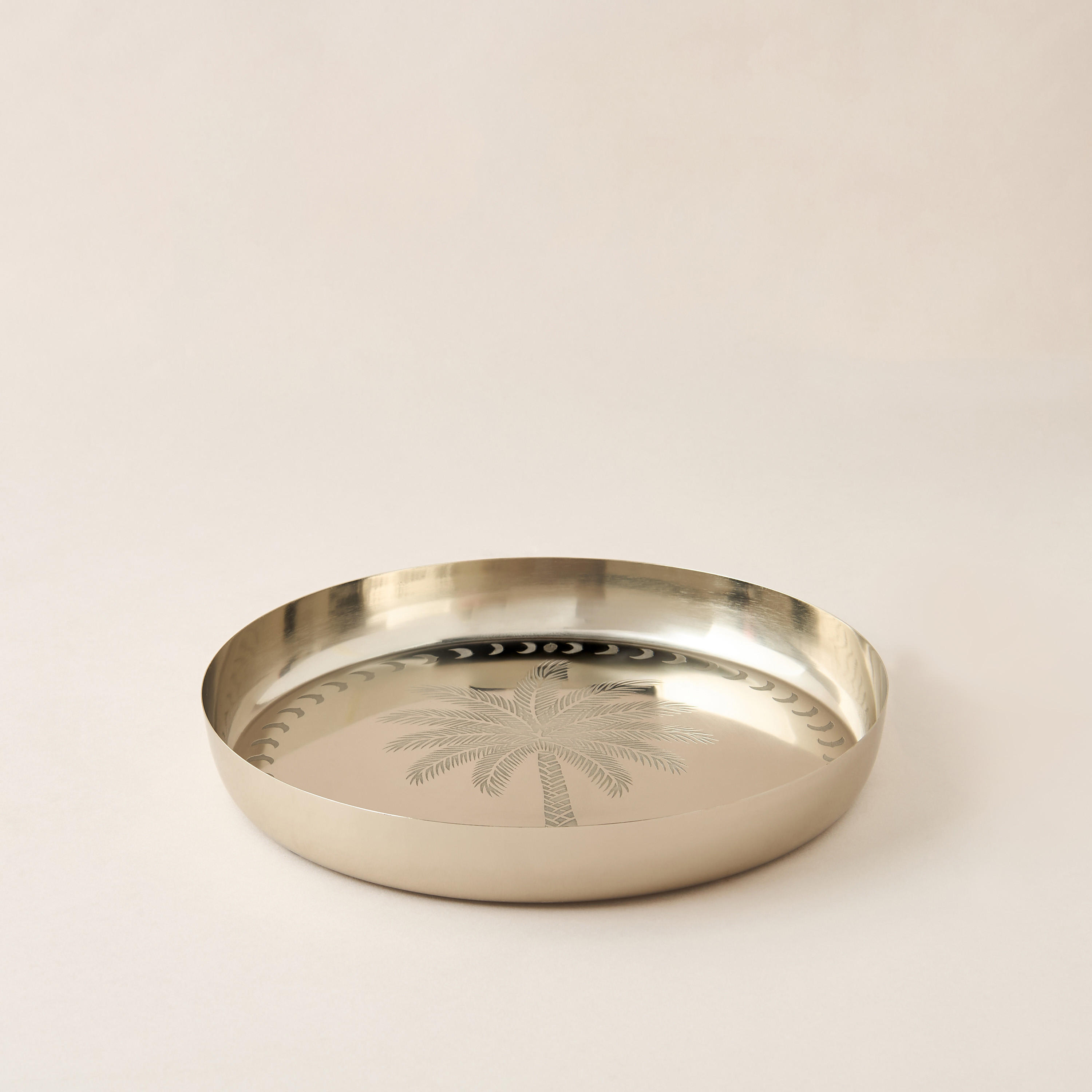 Palm Tree Engraved Metal Decorative Bowl - 30x30 cms-household-decor-vasesandbowls-image-1
