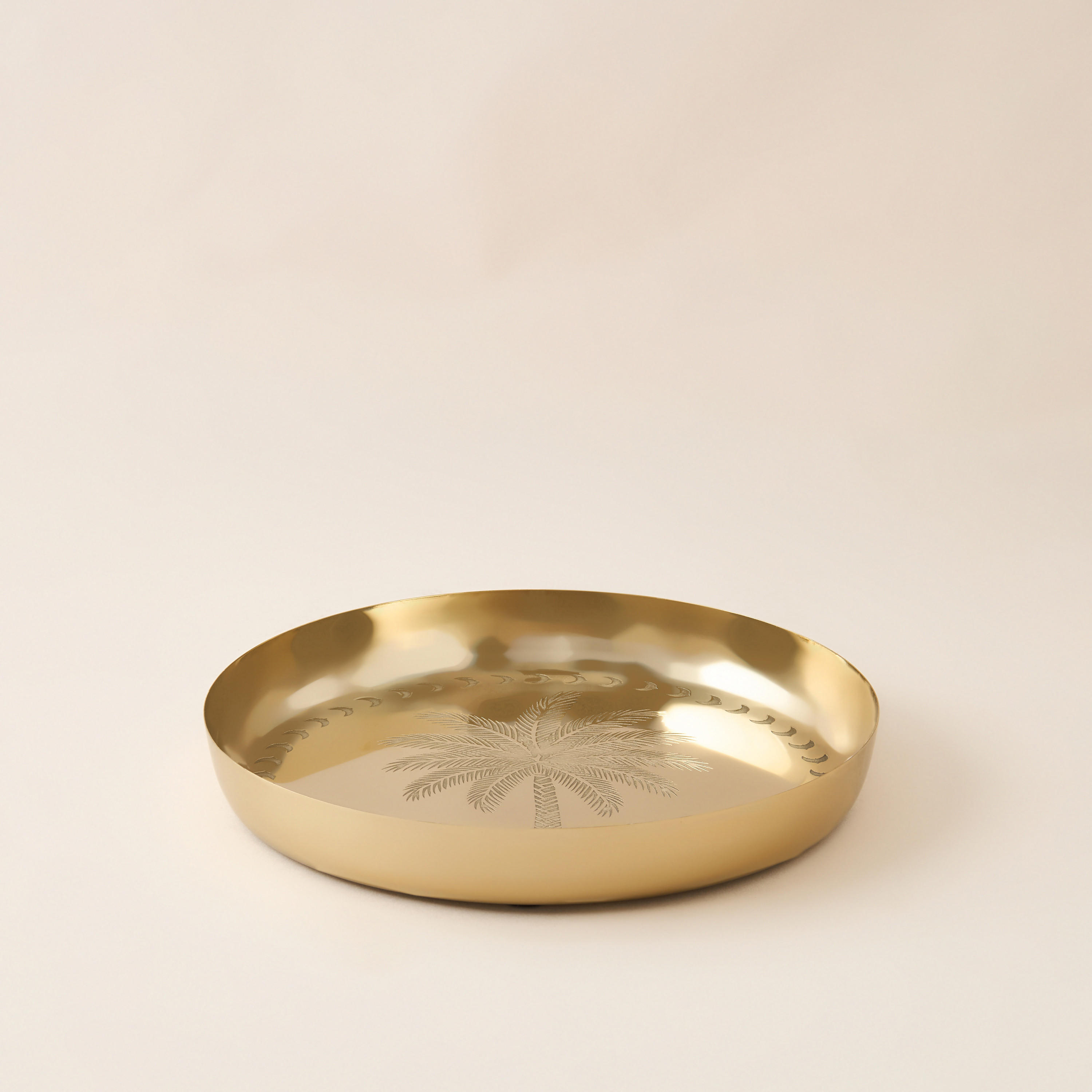 Palm Tree Engraved Metal Decorative Bowl - 30x30 cms-household-decor-vasesandbowls-image-1