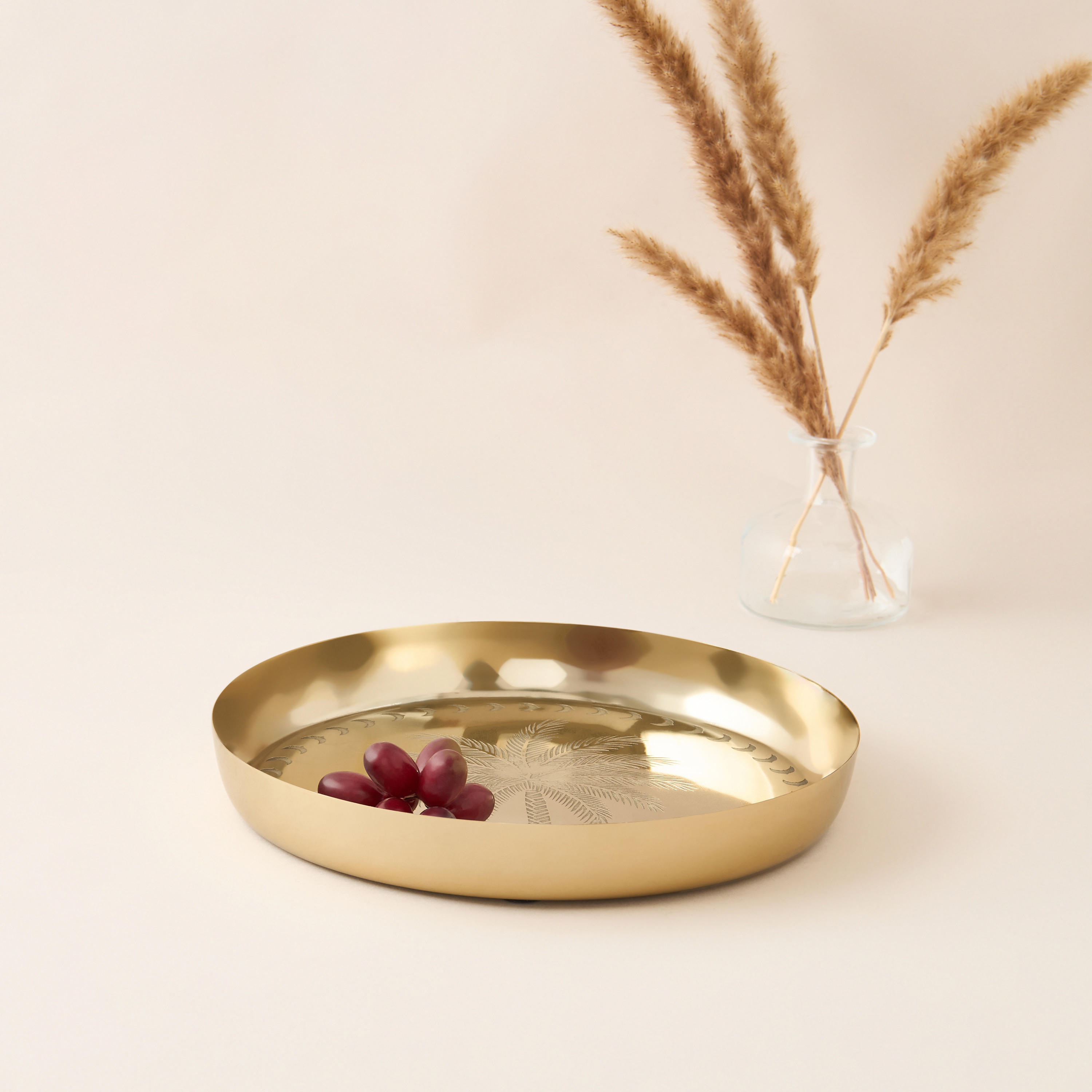 Palm Tree Engraved Metal Decorative Bowl - 30x30 cms-household-decor-vasesandbowls-image-2