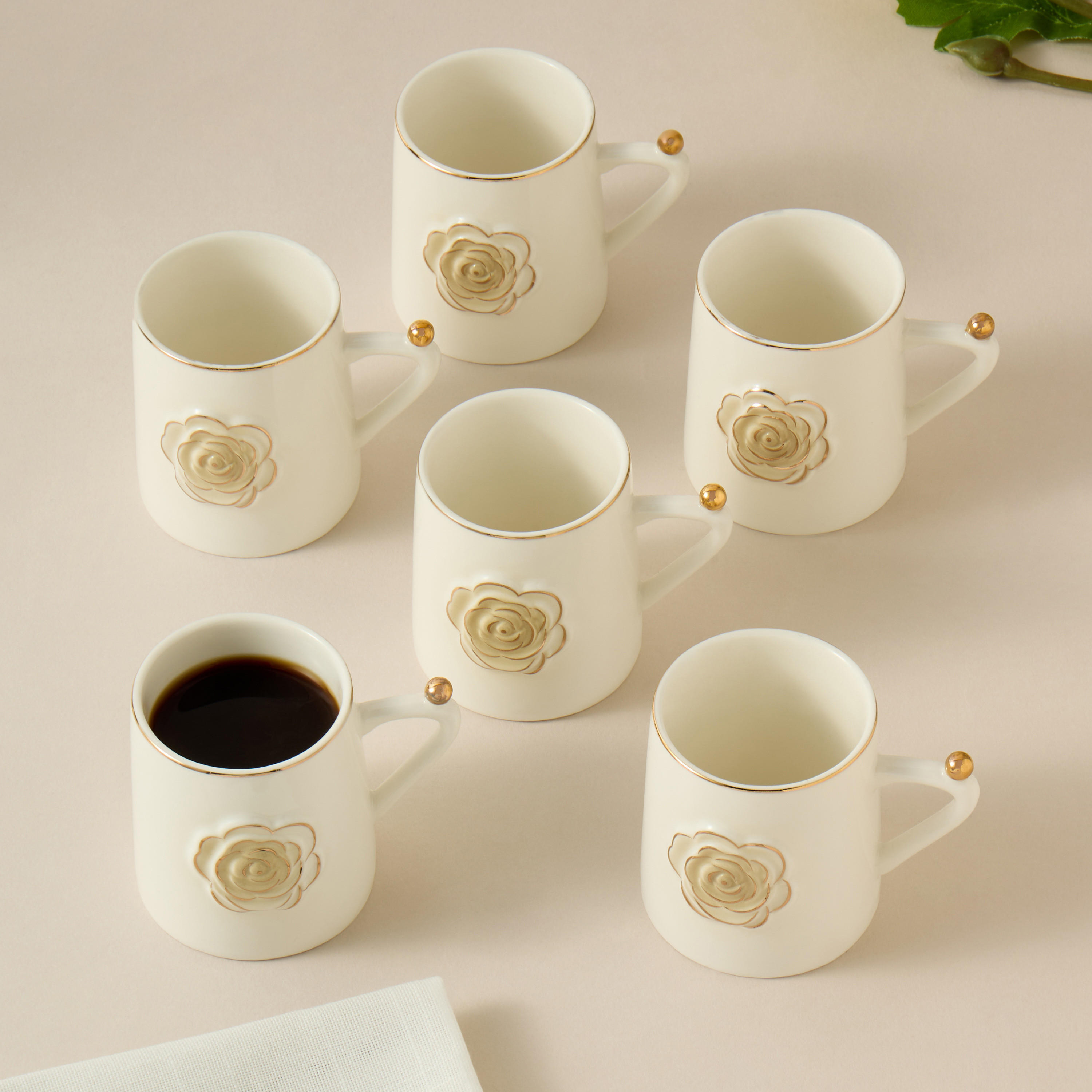 Rose Accent 6-Piece Porcelain Cup Set - 100 ml-household-dining-teaandcoffee-teaandcoffeesets-image-1