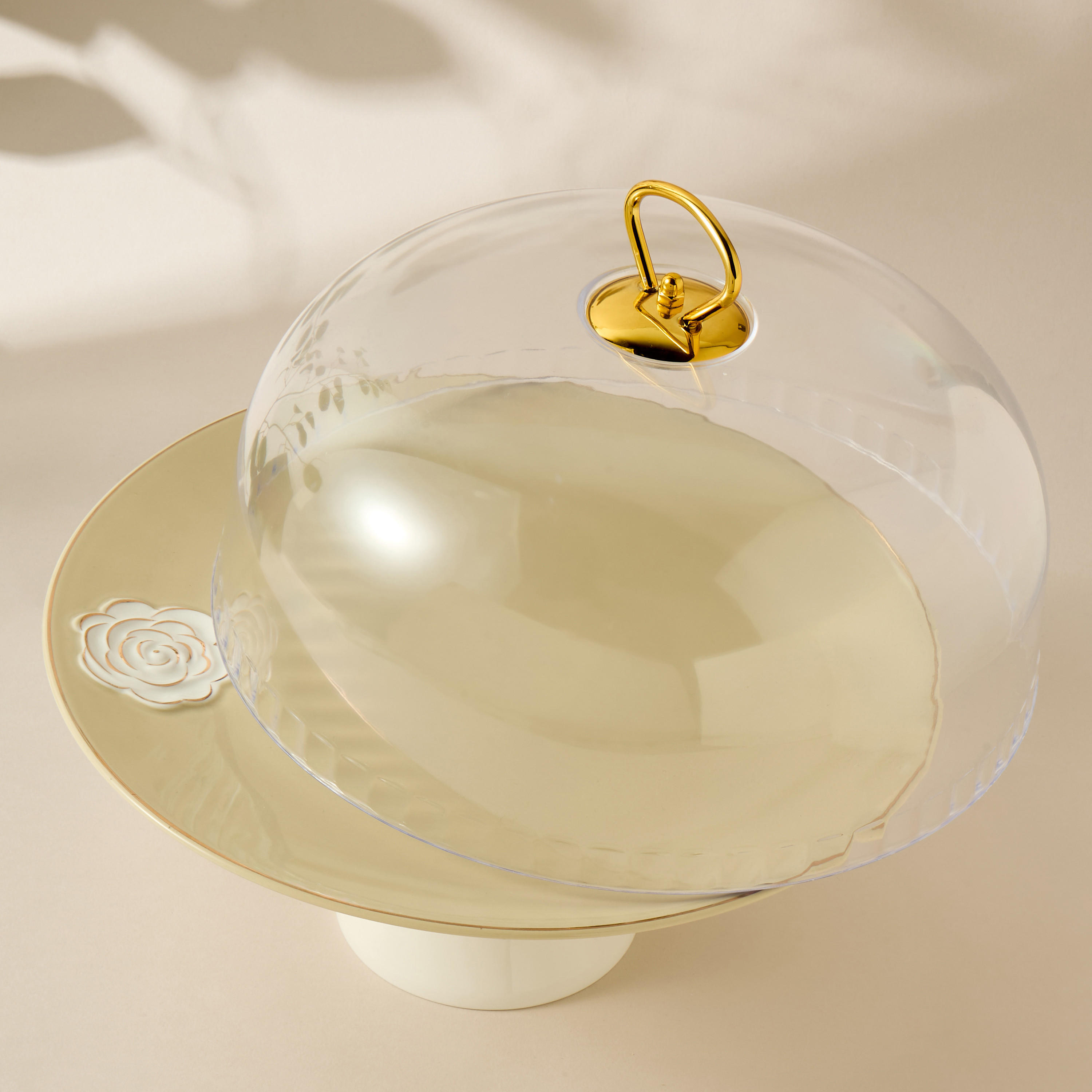 Rose Accent Porcelain Cake Stand with Dome Lid - 28 cms-household-dining-serveware-cakestands-image-2