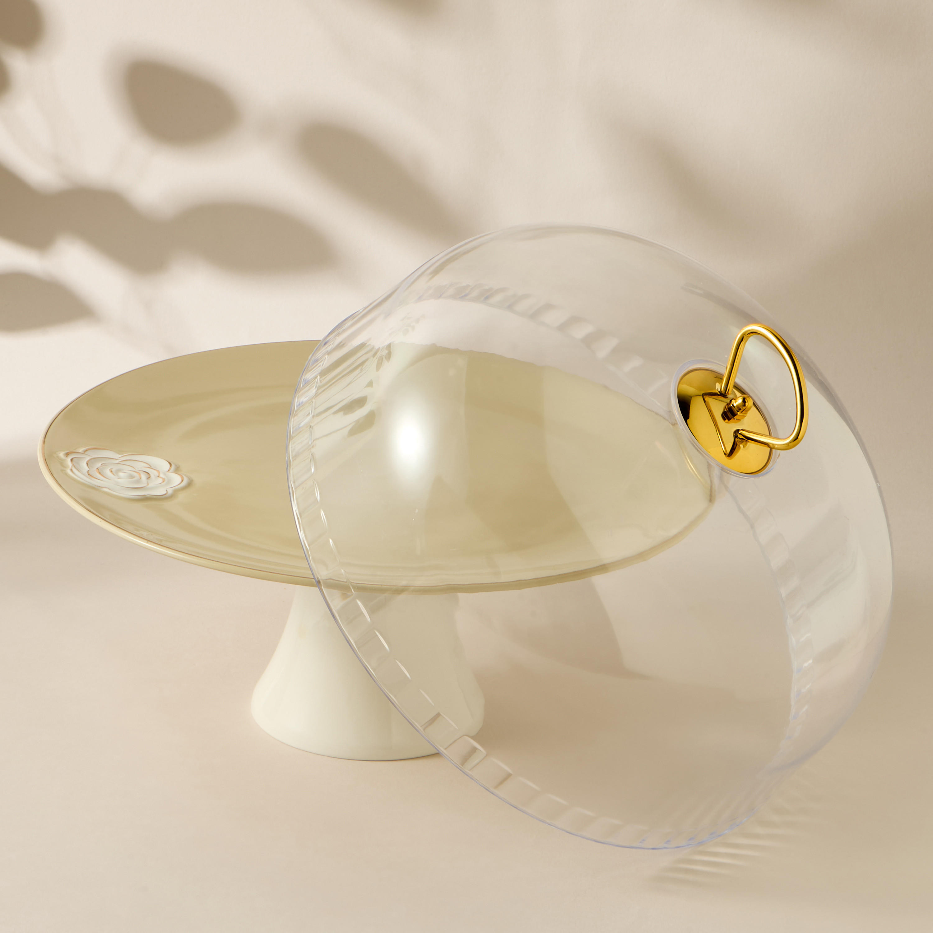 Rose Accent Porcelain Cake Stand with Dome Lid - 28 cms-household-dining-serveware-cakestands-image-3