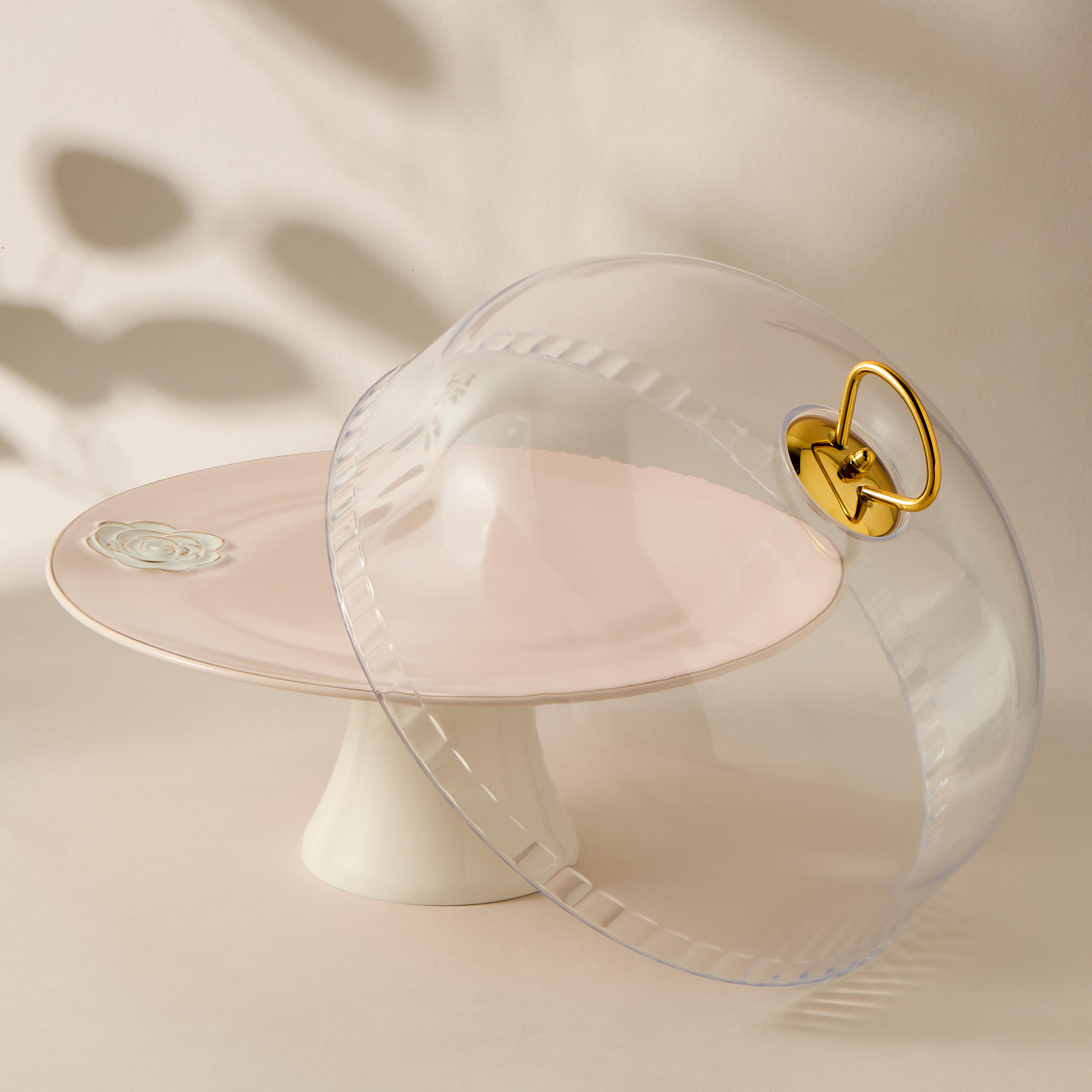 Rose Accent Porcelain Cake Stand with Dome Lid - 28 cms-household-dining-serveware-cakestands-image-3
