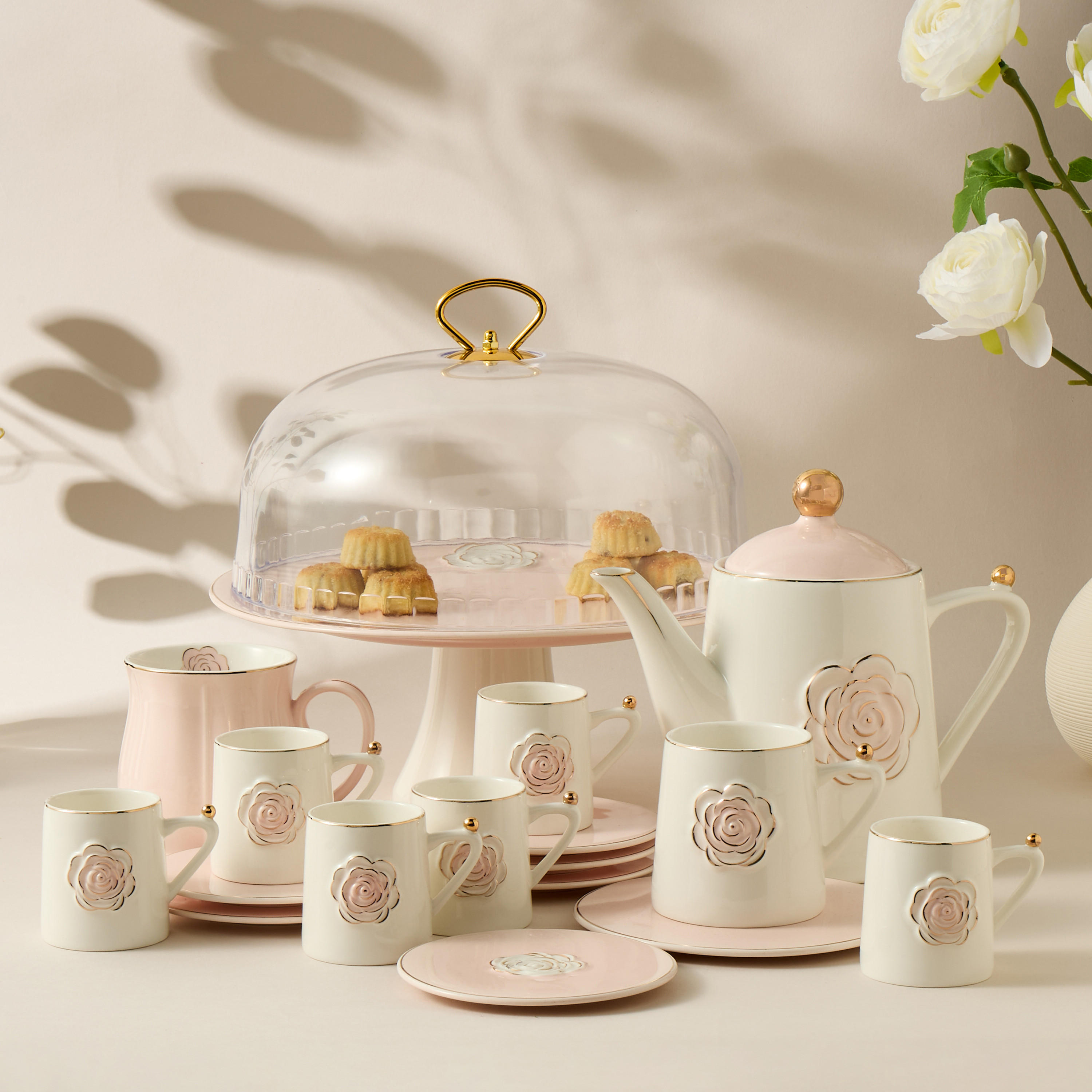 Rose Accent Porcelain Cake Stand with Dome Lid - 28 cms-household-dining-serveware-cakestands-image-5