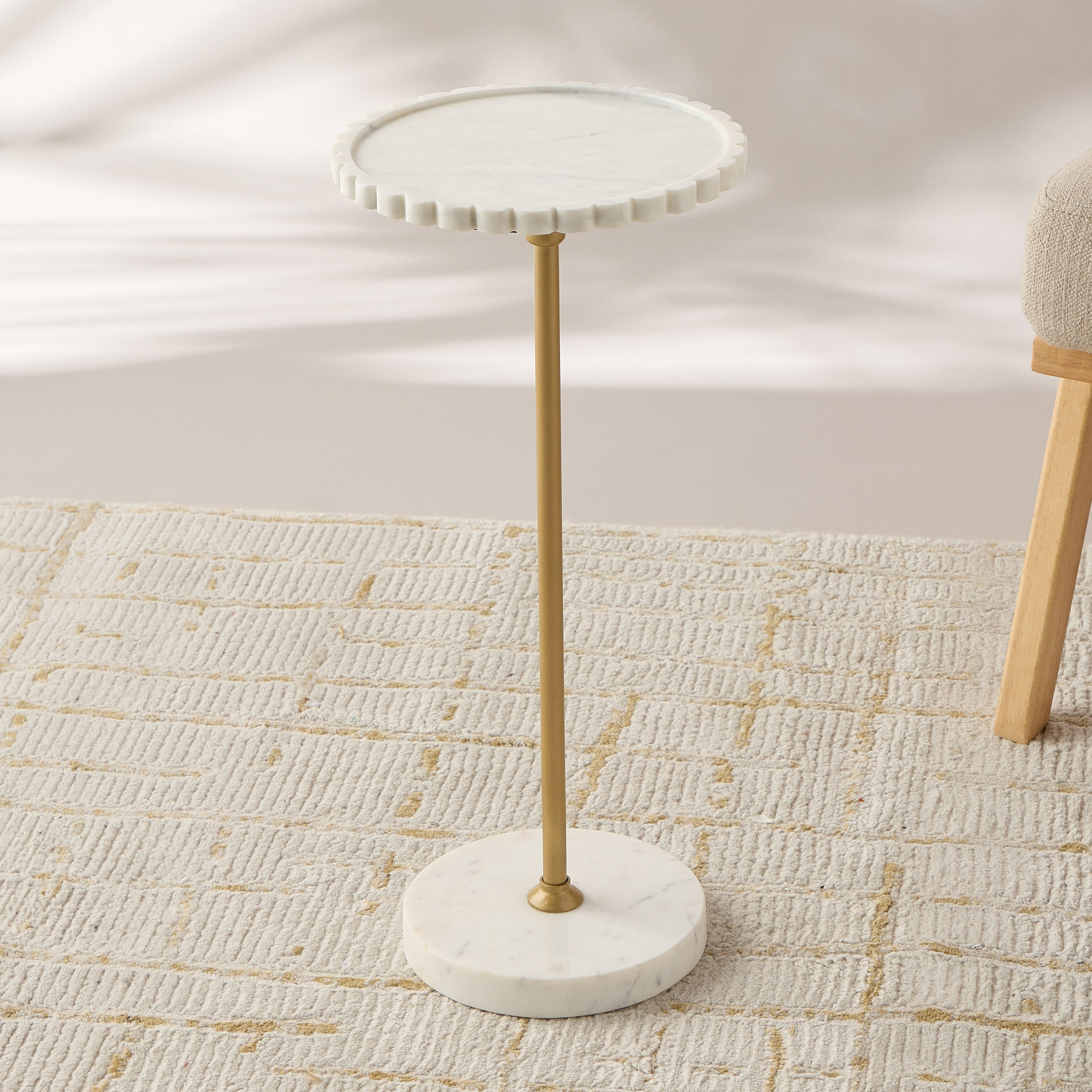 Scalloped Marble Top Side Table - 26x56 cms-furniture-livingroom-sideandendtables-image-1