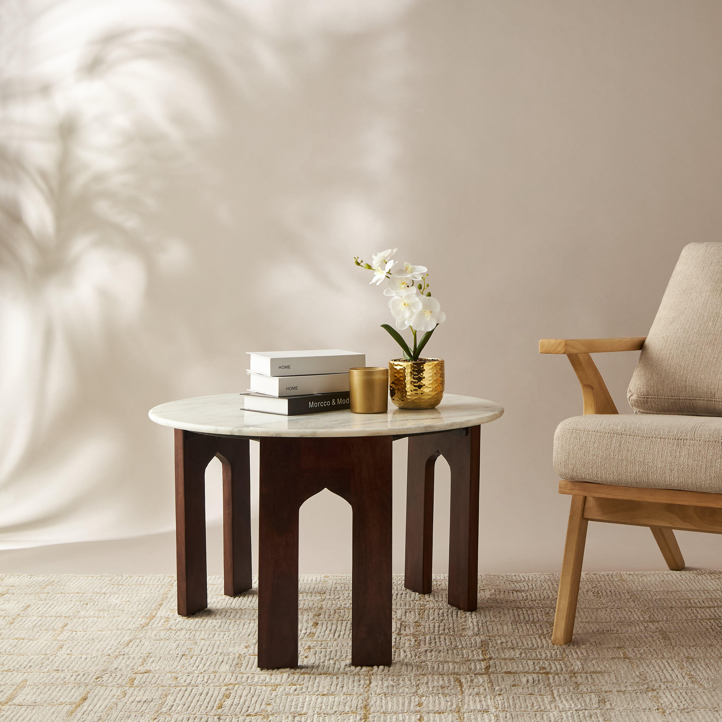 Round Marble Top Coffee Table - 76x45 cms-furniture-livingroom-coffeetables-image-2
