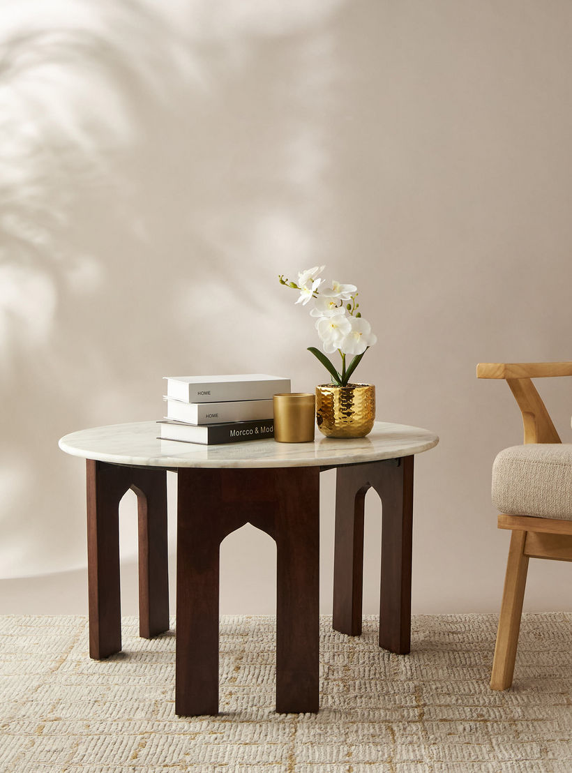 Round Marble Top Coffee Table - 76x45 cms-furniture-livingroom-coffeetables-image-2
