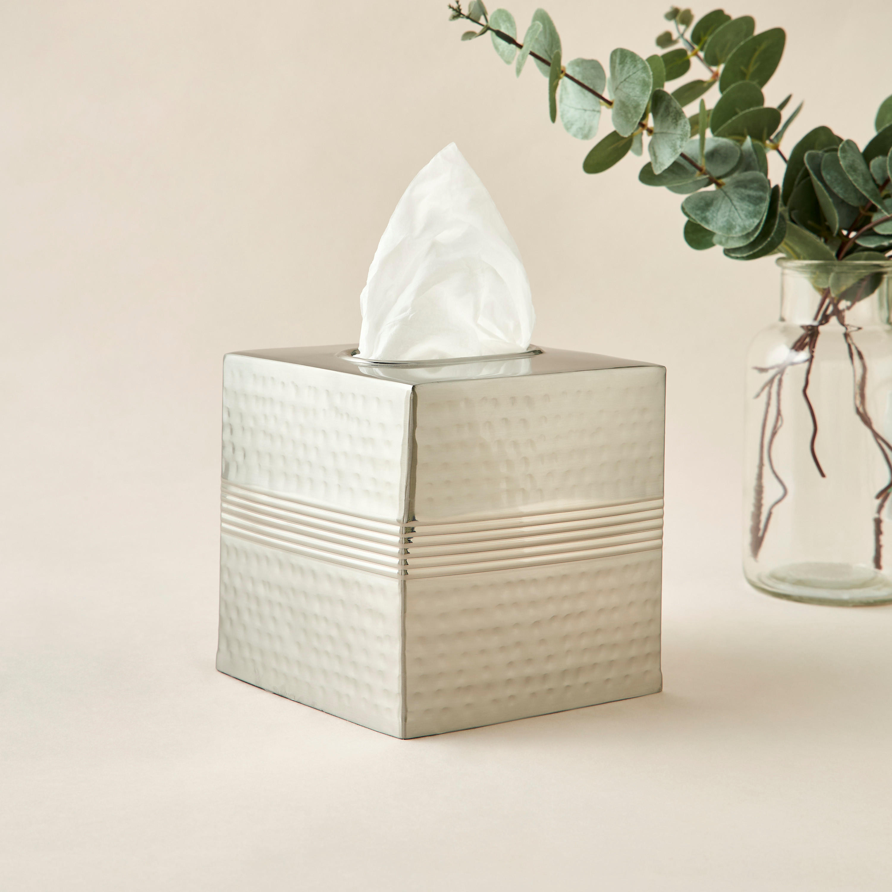 Metallic Hammered Tissue Box-household-bathandlaundry-bathaccessories-tissueboxesandcottonjars-image-1