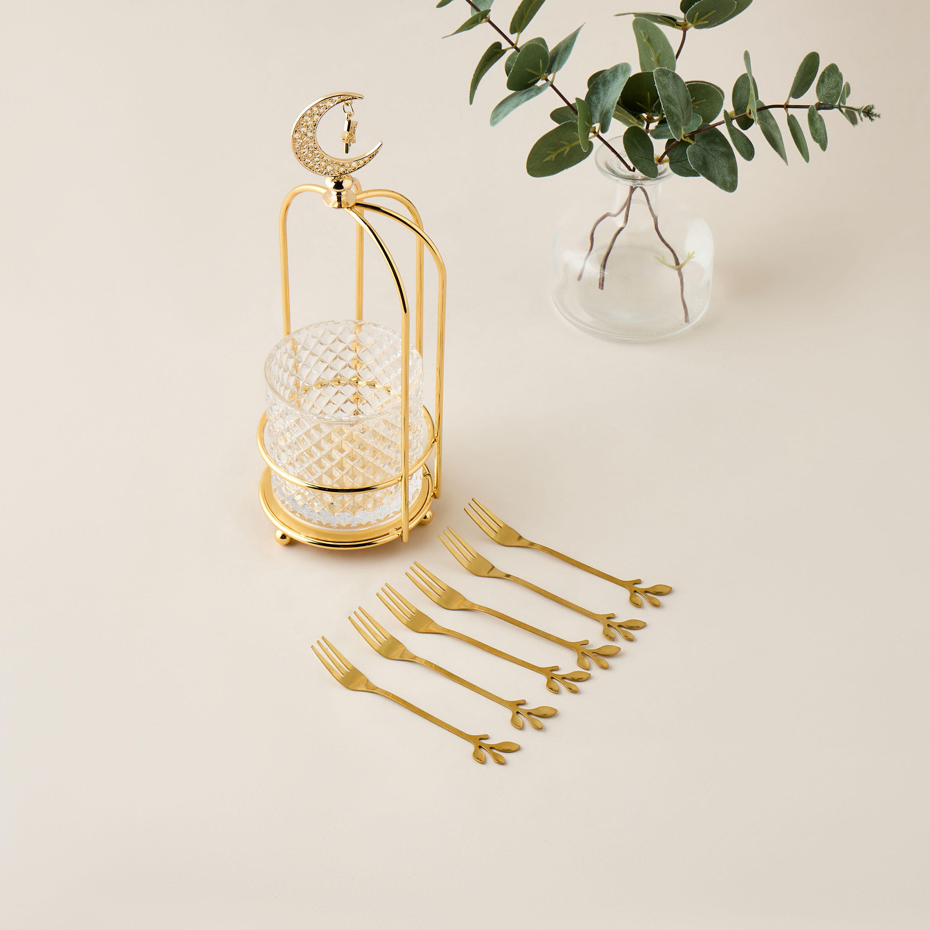 Crescent Moon Accent 7-Piece Holder and Fork Set-household-dining-cutlery-cutlerysets-image-1