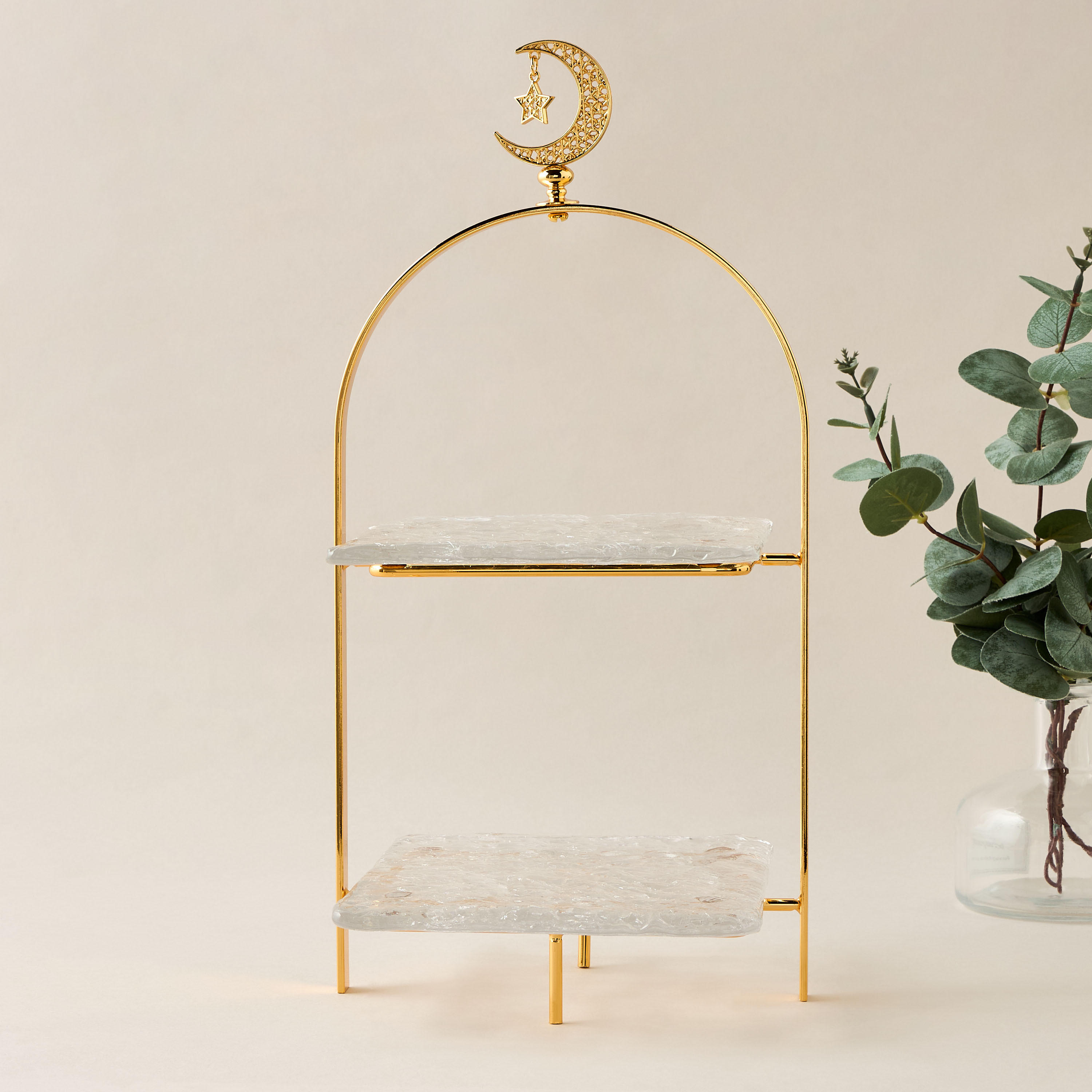 Crescent 2-Tier Glass Serving Platter - 18x37 cms-household-dining-serveware-servingplatters-image-1