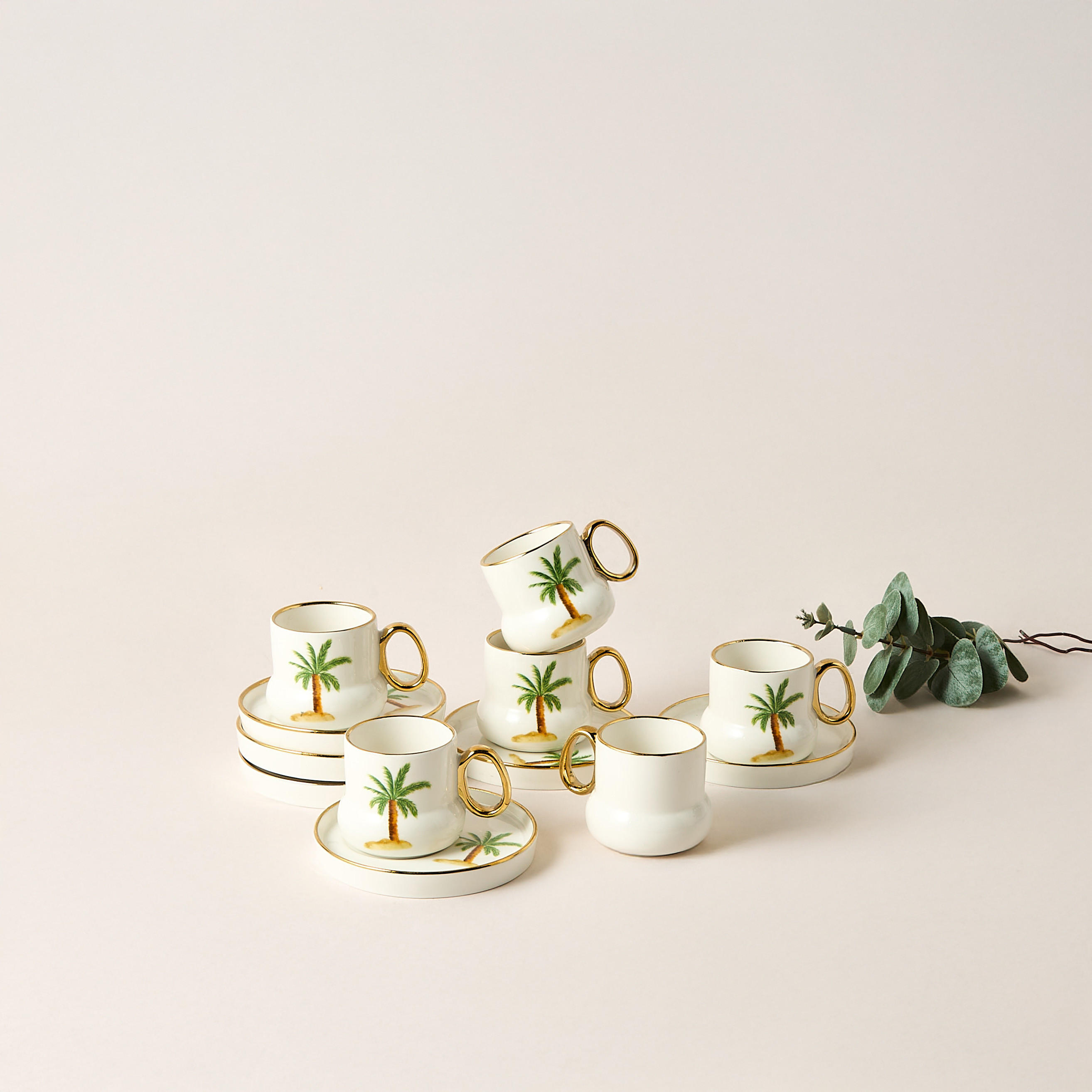 Palm Tree Print 12-Piece Espresso Cup and Saucer Set - 90 ml-household-dining-teaandcoffee-teaandcoffeesets-image-1