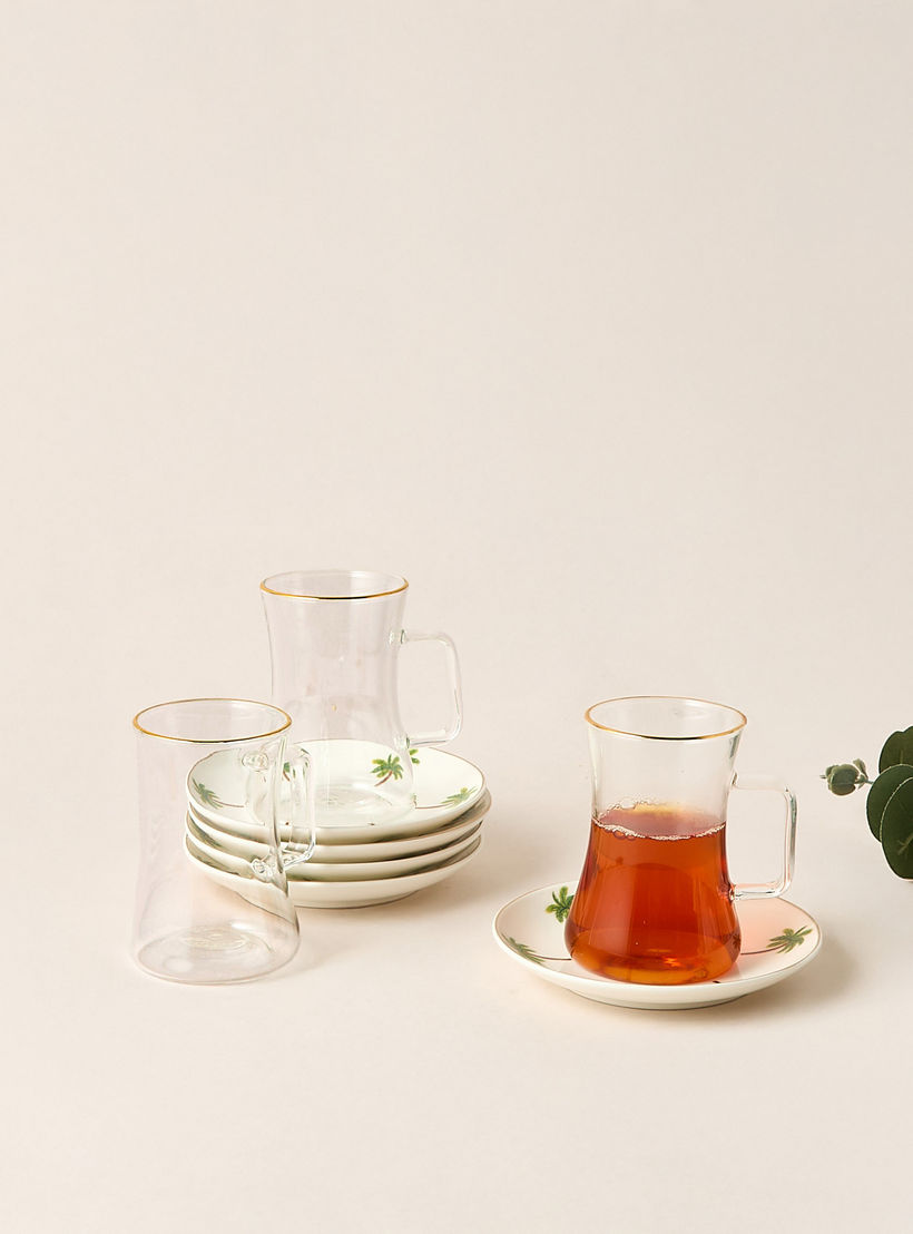 طقم فناجين وصحون شاي تركية من الخزف الصيني 12 قطعة بطبعات نخيل - 200 مل-household-dining-teaandcoffee-teaandcoffeesets-image-2