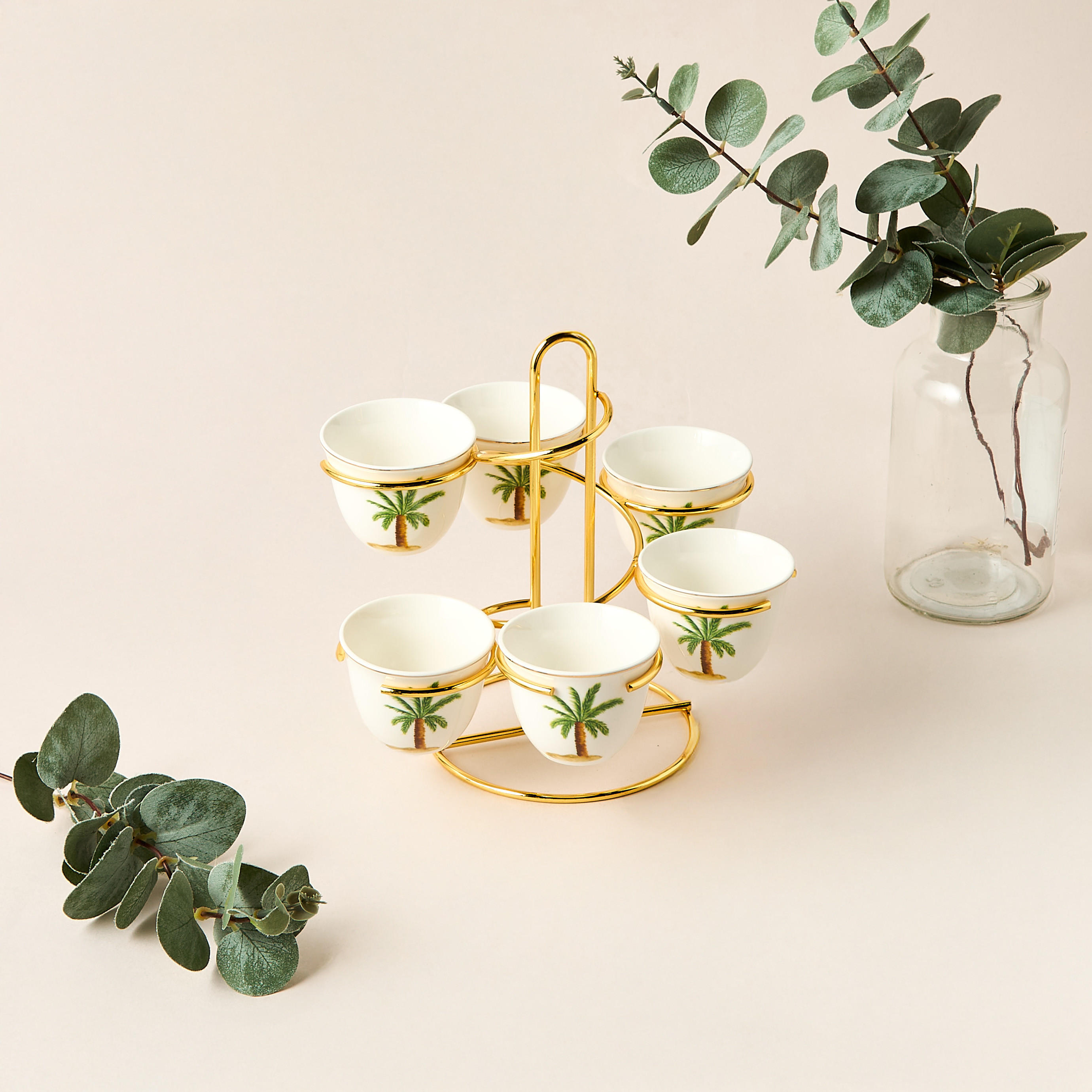 Palm Tree Print 6-Piece Bone China Kahwa Cup Set with Stand-household-dining-teaandcoffee-teaandcoffeesets-image-2