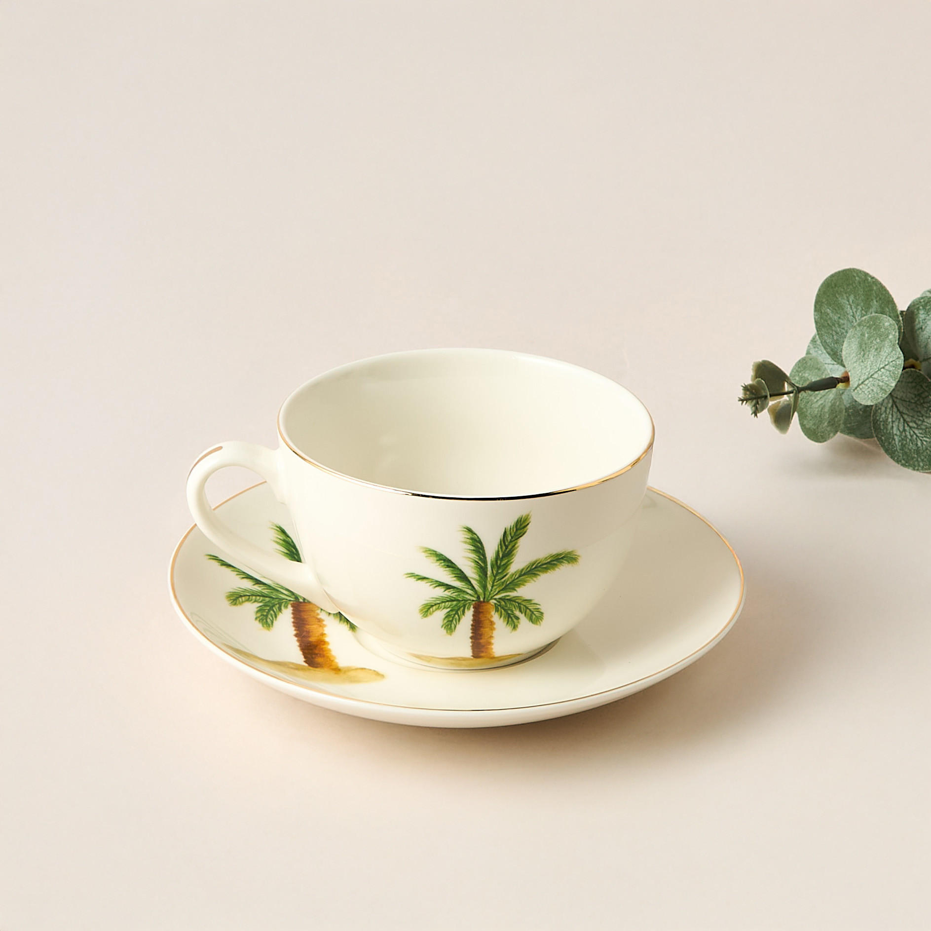 Palm Tree Print Bone China Cup and Saucer - 200 ml-household-dining-teaandcoffee-teaandcoffeesets-image-1