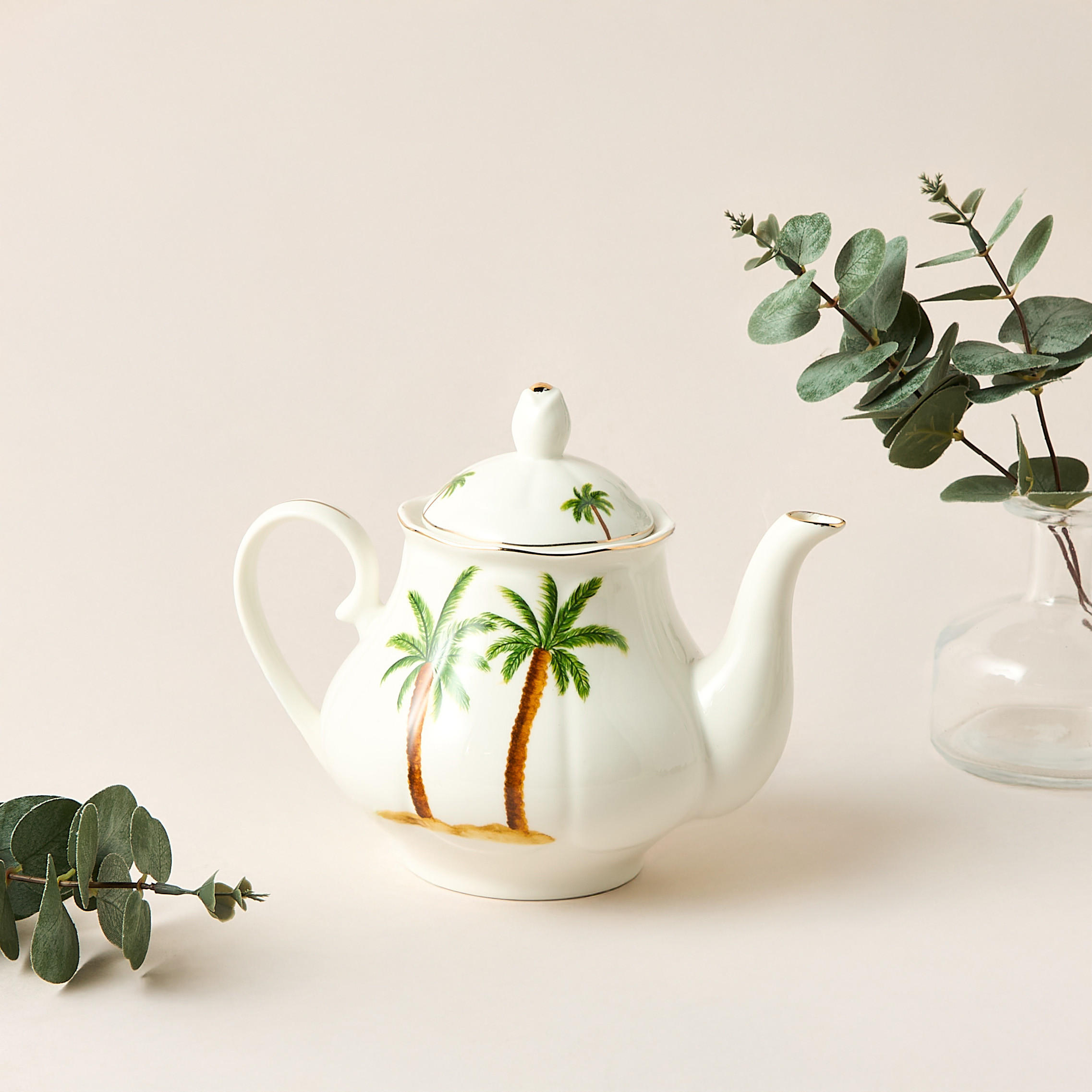 Palm Tree Print Bone China Teapot - 1.2 L-household-dining-teaandcoffee-vacuumflaskscoffeeandteapots-image-2