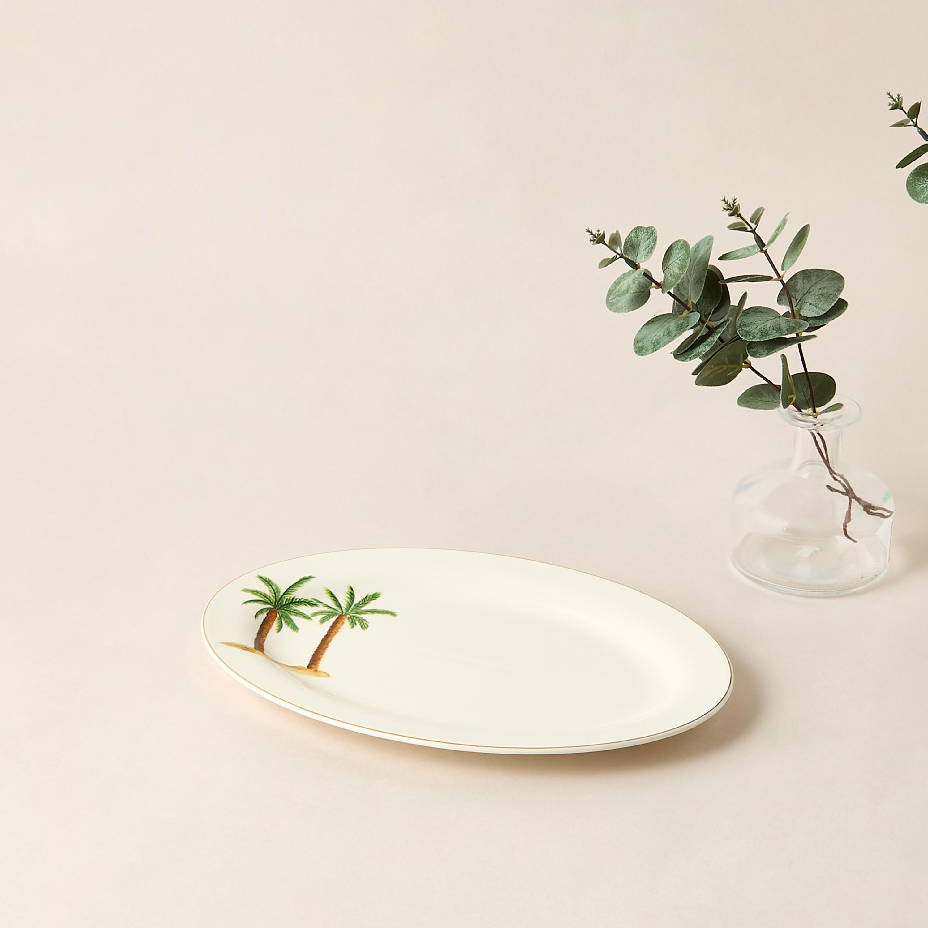 Palm Tree Print Bone China Platter - 30x21 cms-household-dining-serveware-servingplatters-image-1