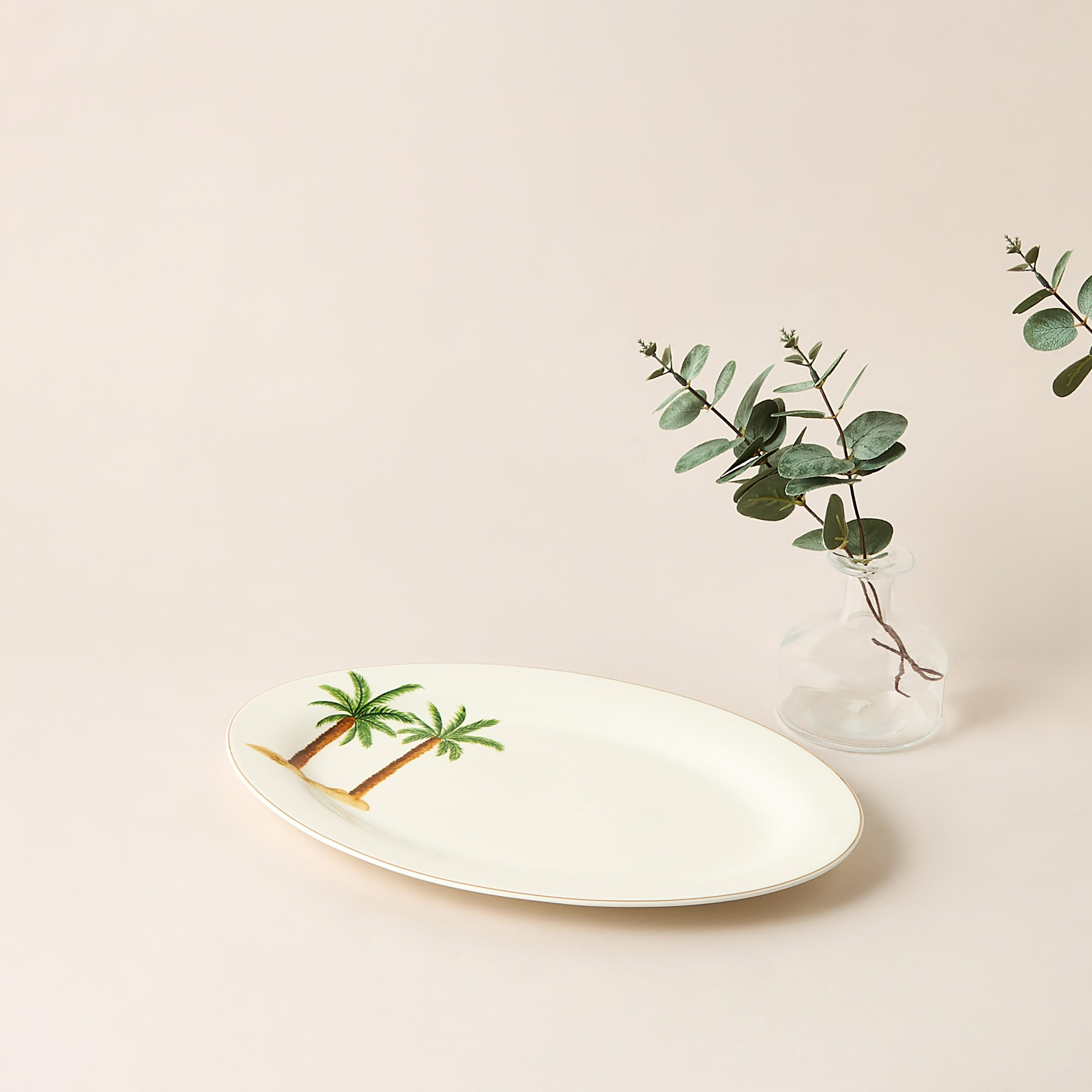 Palm Tree Print Bone China Platter - 35x24 cms-household-dining-serveware-servingplatters-image-1
