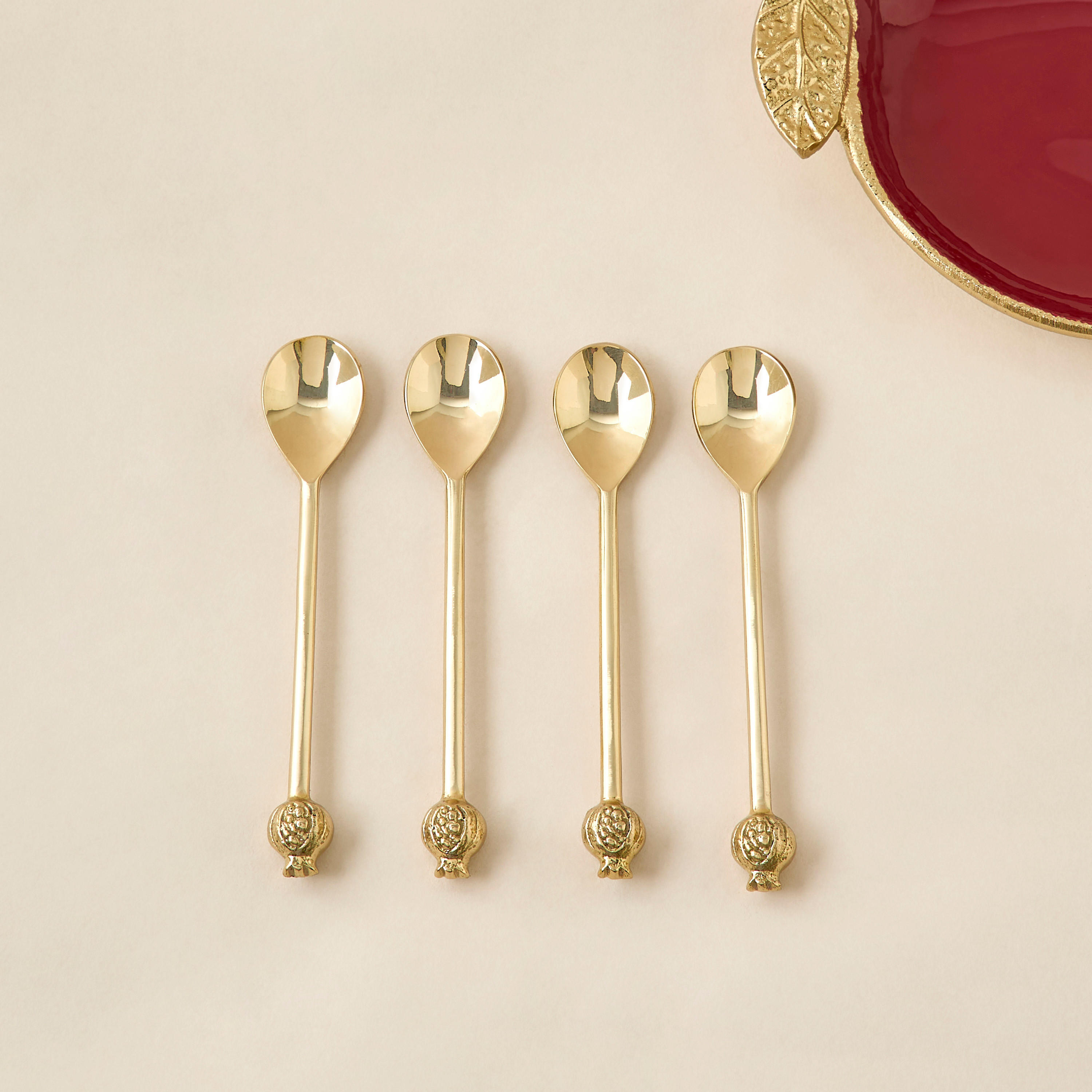 Pomegranate Brass Spoon - Set of 4-household-dining-cutlery-cutlerysets-image-1