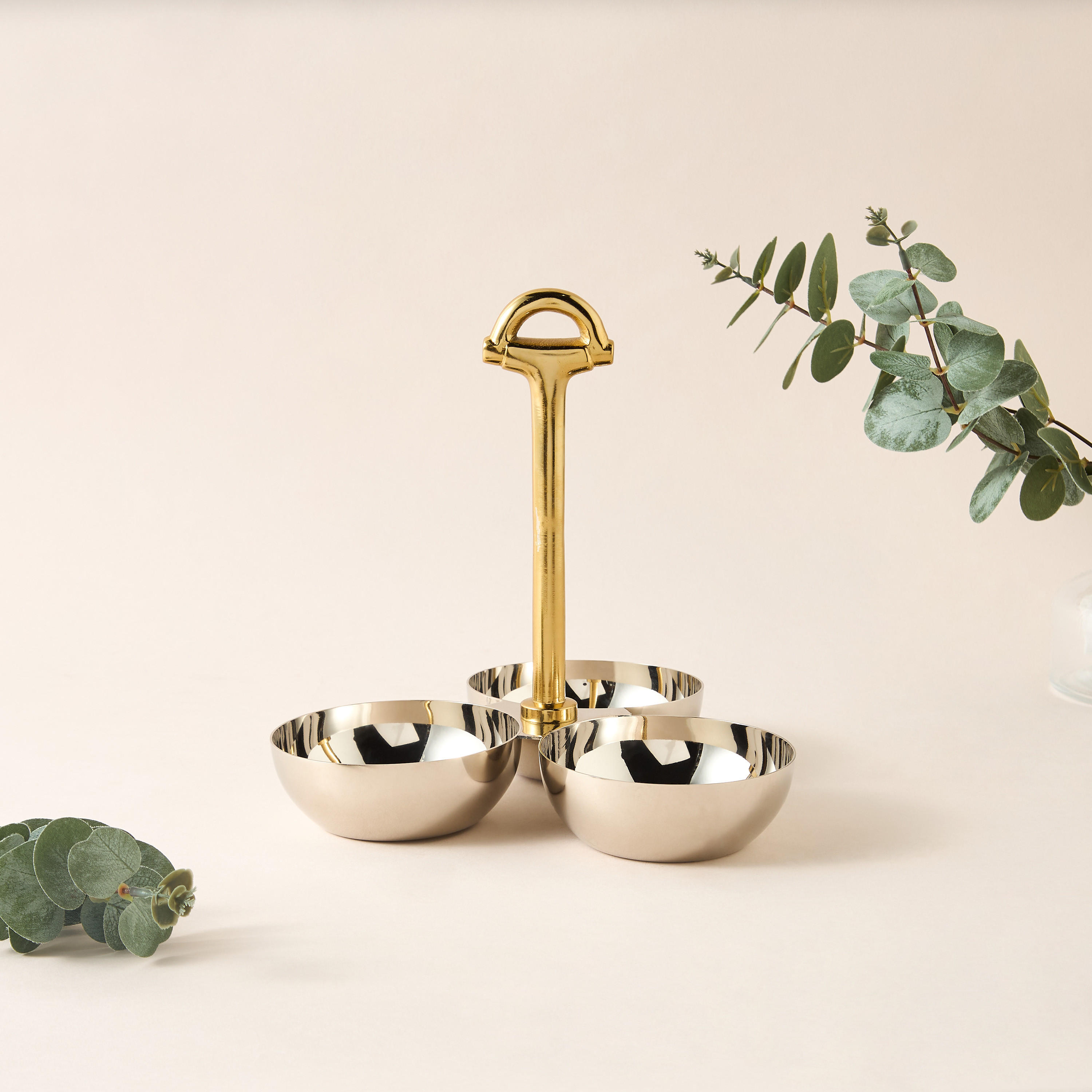Metal 3-Bowl Condiment Set - 22x14 cms-household-decor-vasesandbowls-image-1