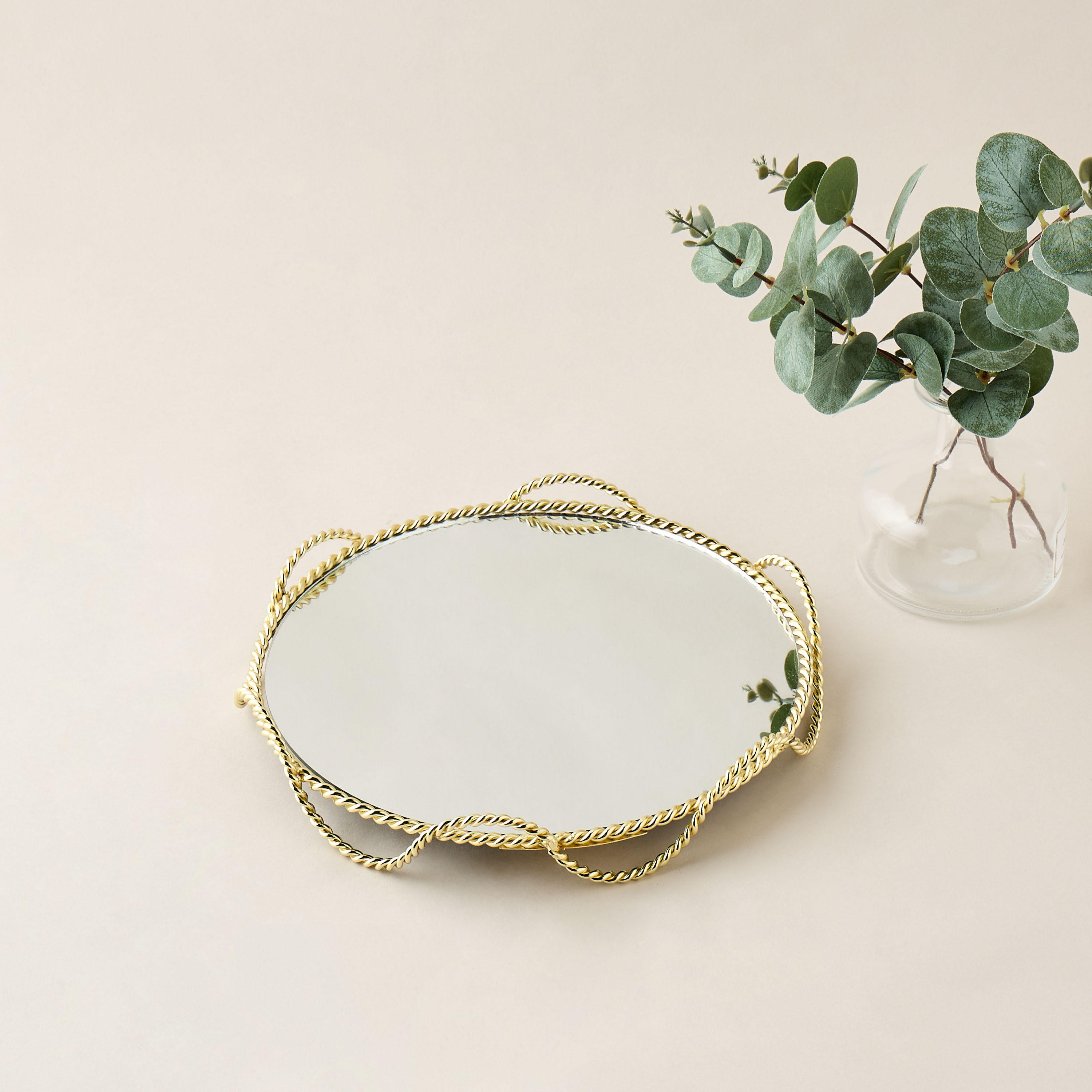 Twisted Metal Round Mirrored Decorative Tray - 31x11 cms-household-decor-boxesandtrays-image-2