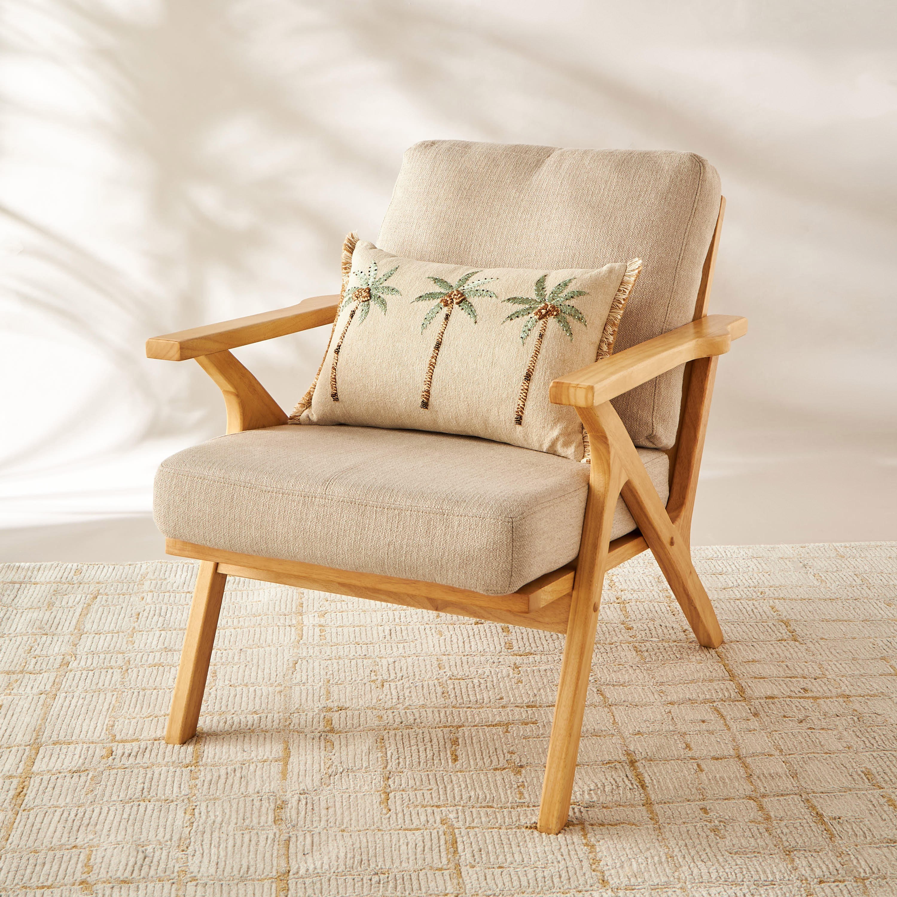 Embroidered Palm Cushion with Fringe - 50x35 cms-household-cushionsandthrows-filledcushions-decorativecushions-image-1