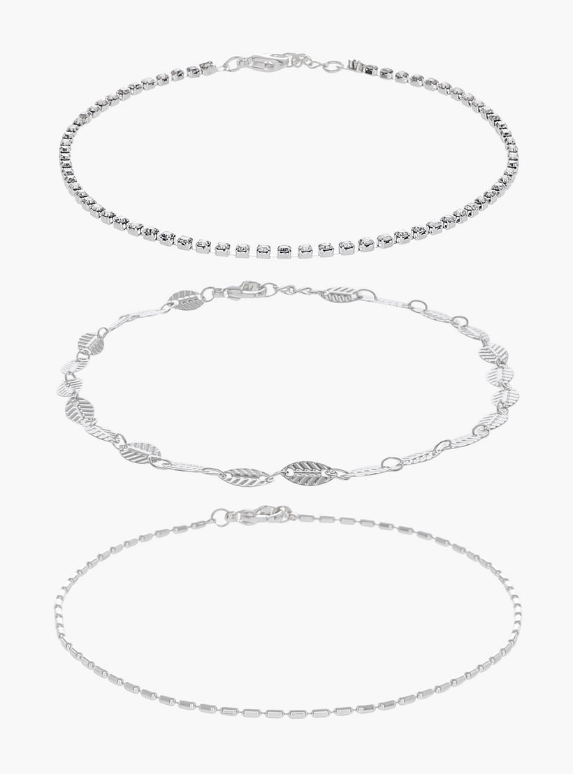 خلاخيل معدن مزينة - عبوة 3 قطع-women-watchesandjewellery-jewellery-anklets-image-1