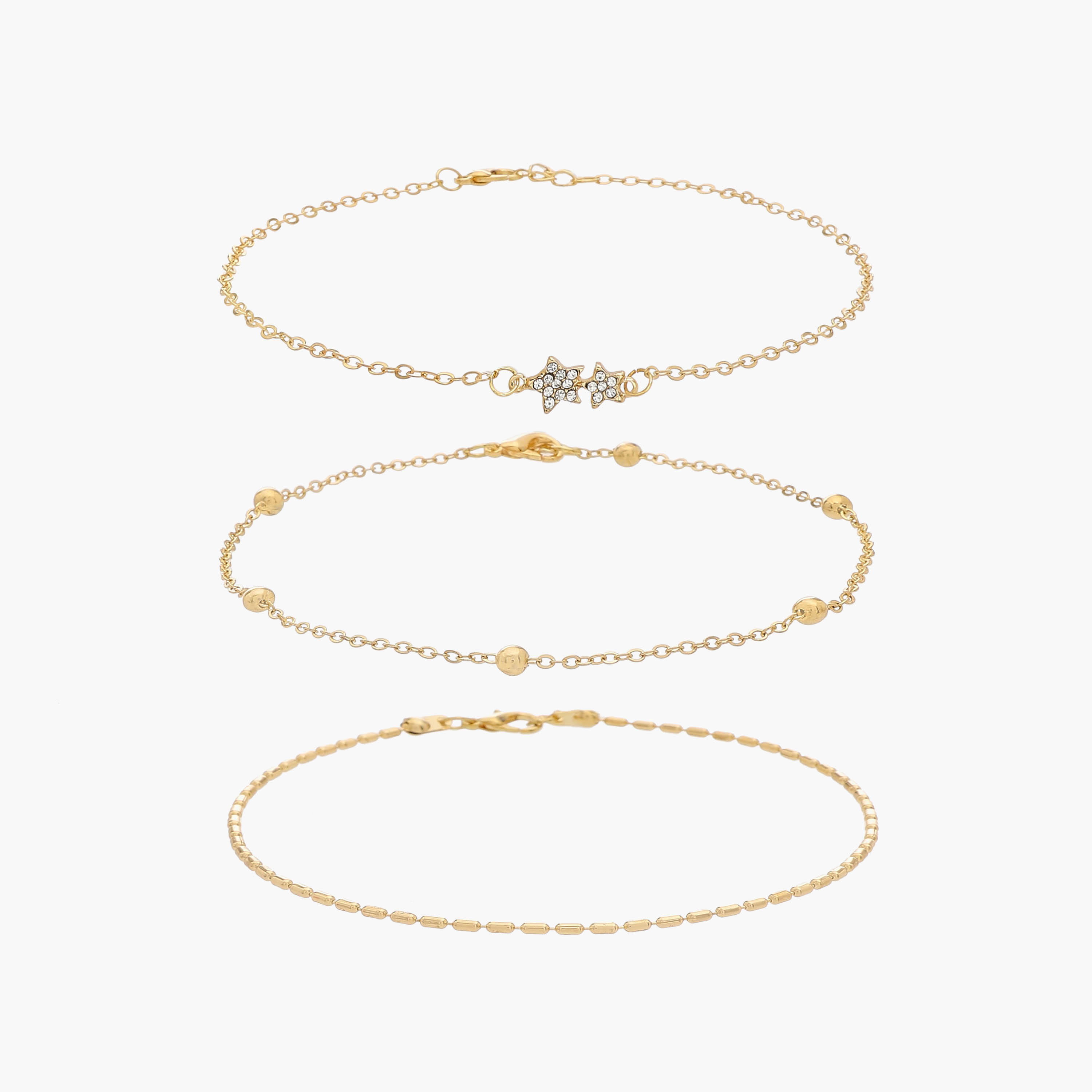 Pack of 3 Gold Tone Assorted Design Anklet-women-watchesandjewellery-jewellery-anklets-image-1