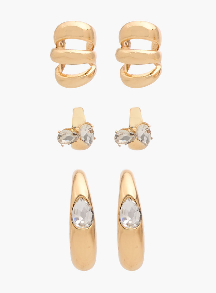 Pack of 3 Metallic Earrings with Pushback Closure-women-watchesandjewellery-jewellery-earrings-image-1