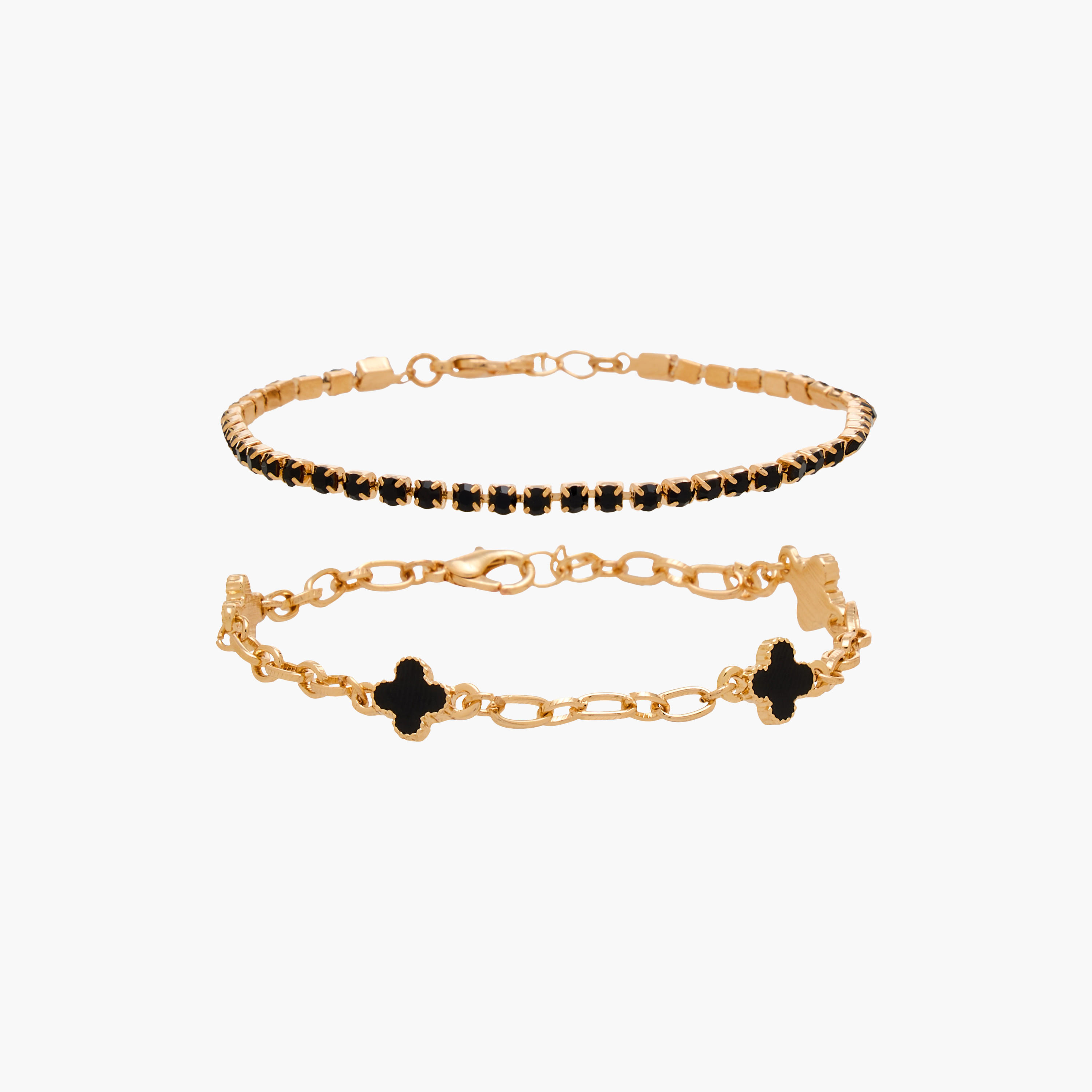 Pack of 2 Gold Tone Clover Charm Bracelet-women-watchesandjewellery-jewellery-banglesandbracelets-image-1