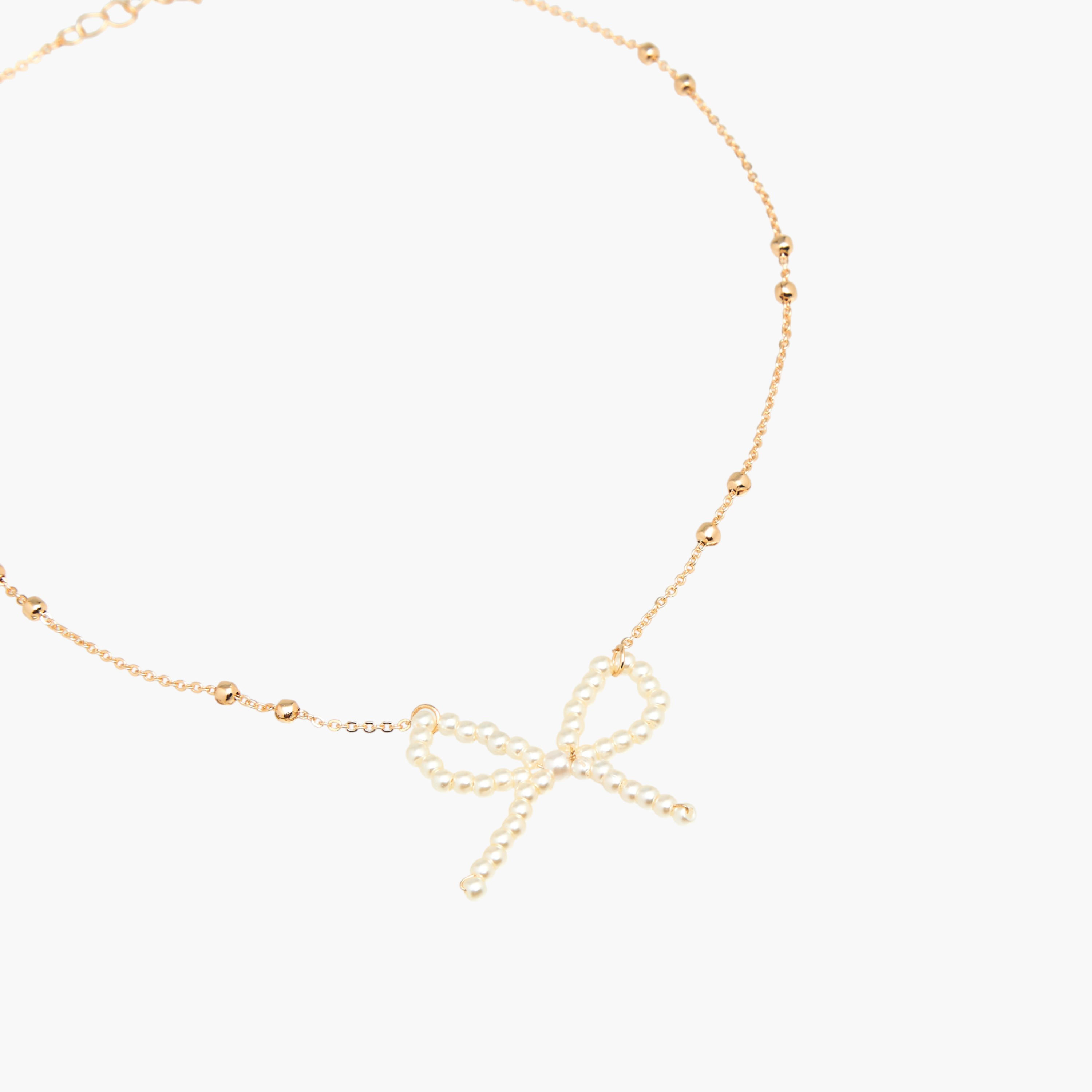 Metallic Bow Pearl Pendant Necklace-women-watchesandjewellery-jewellery-necklacesandpendants-image-2