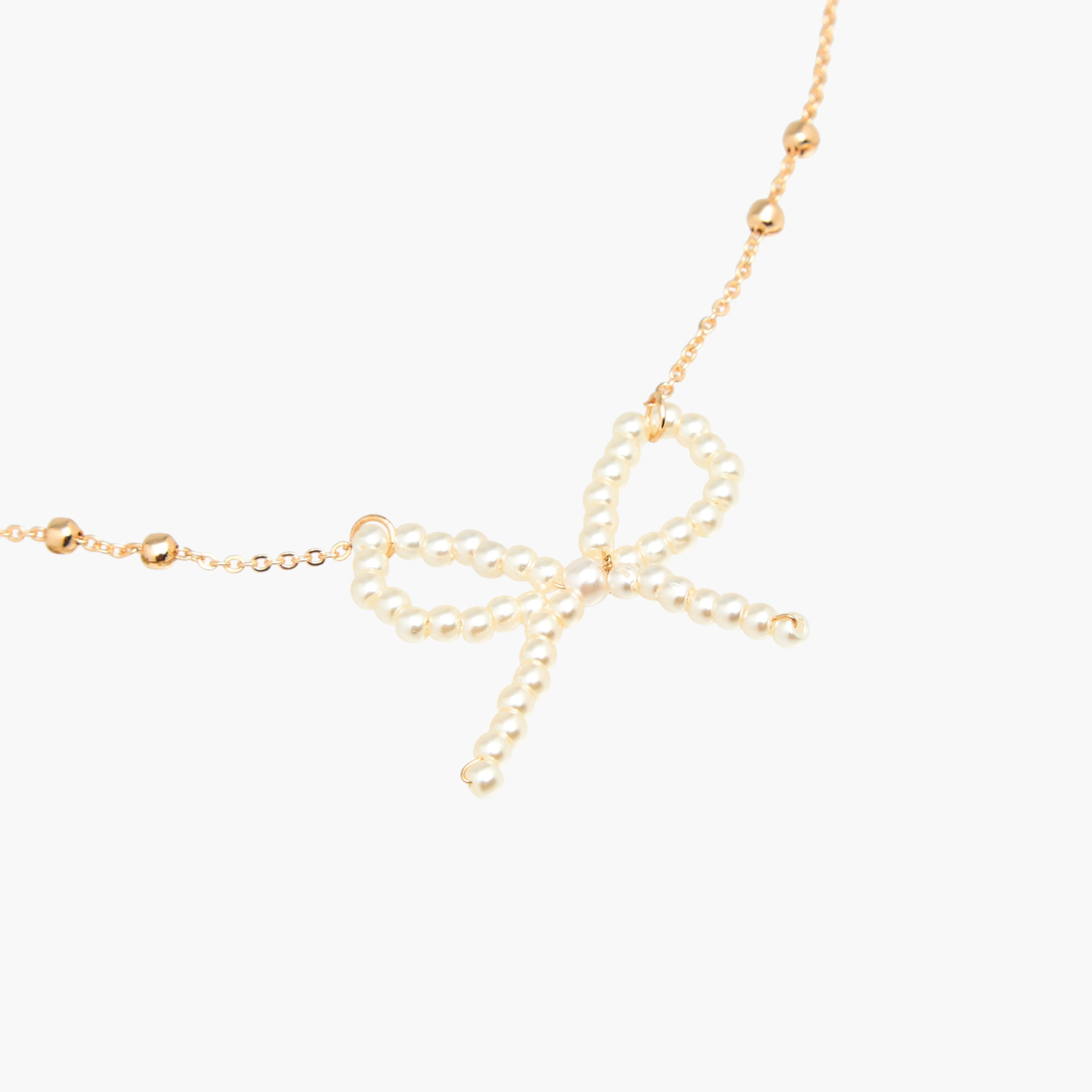 Metallic Bow Pearl Pendant Necklace-women-watchesandjewellery-jewellery-necklacesandpendants-image-3