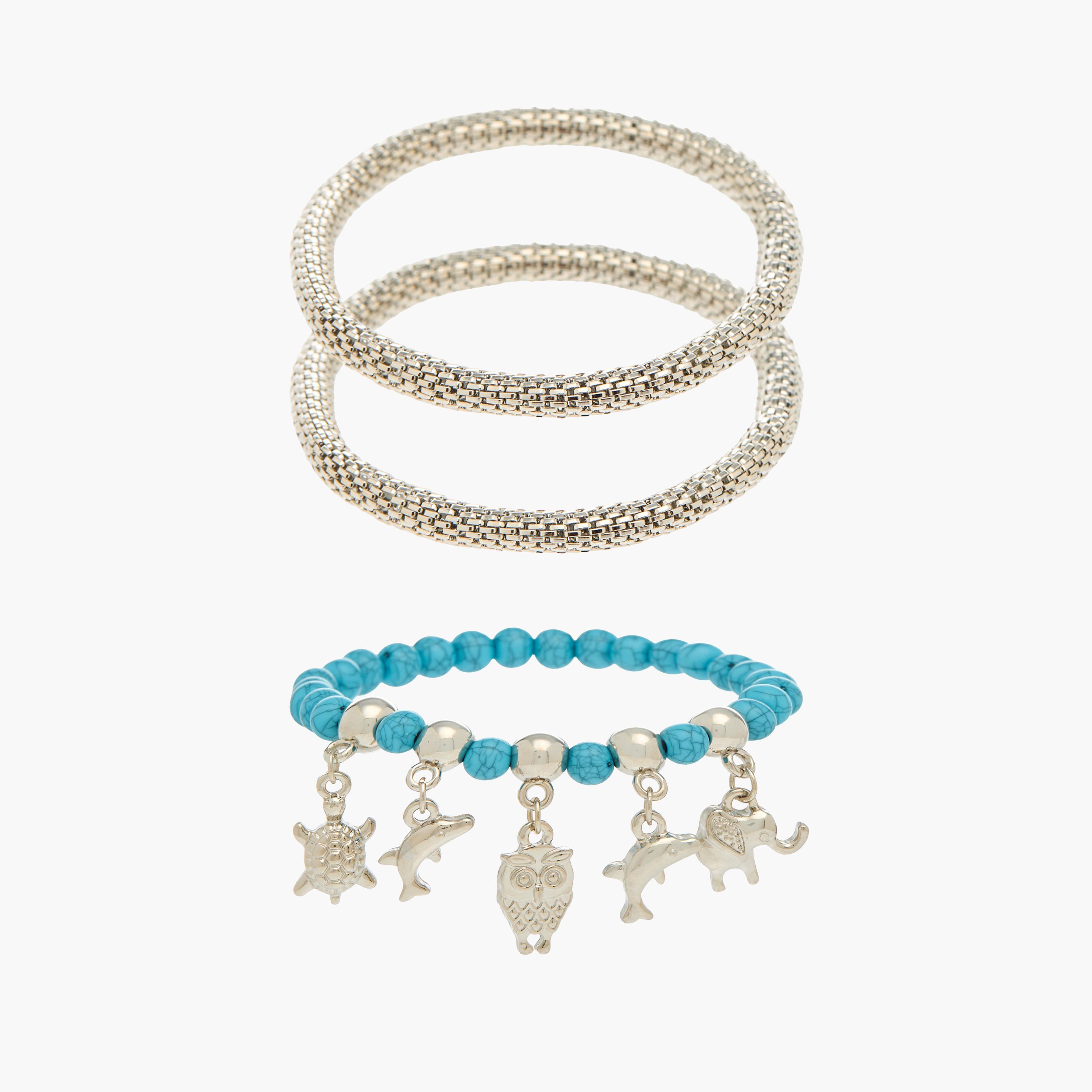 Pack of 3 Metal Silver Finish Assorted Bracelet-women-watchesandjewellery-jewellery-banglesandbracelets-image-1