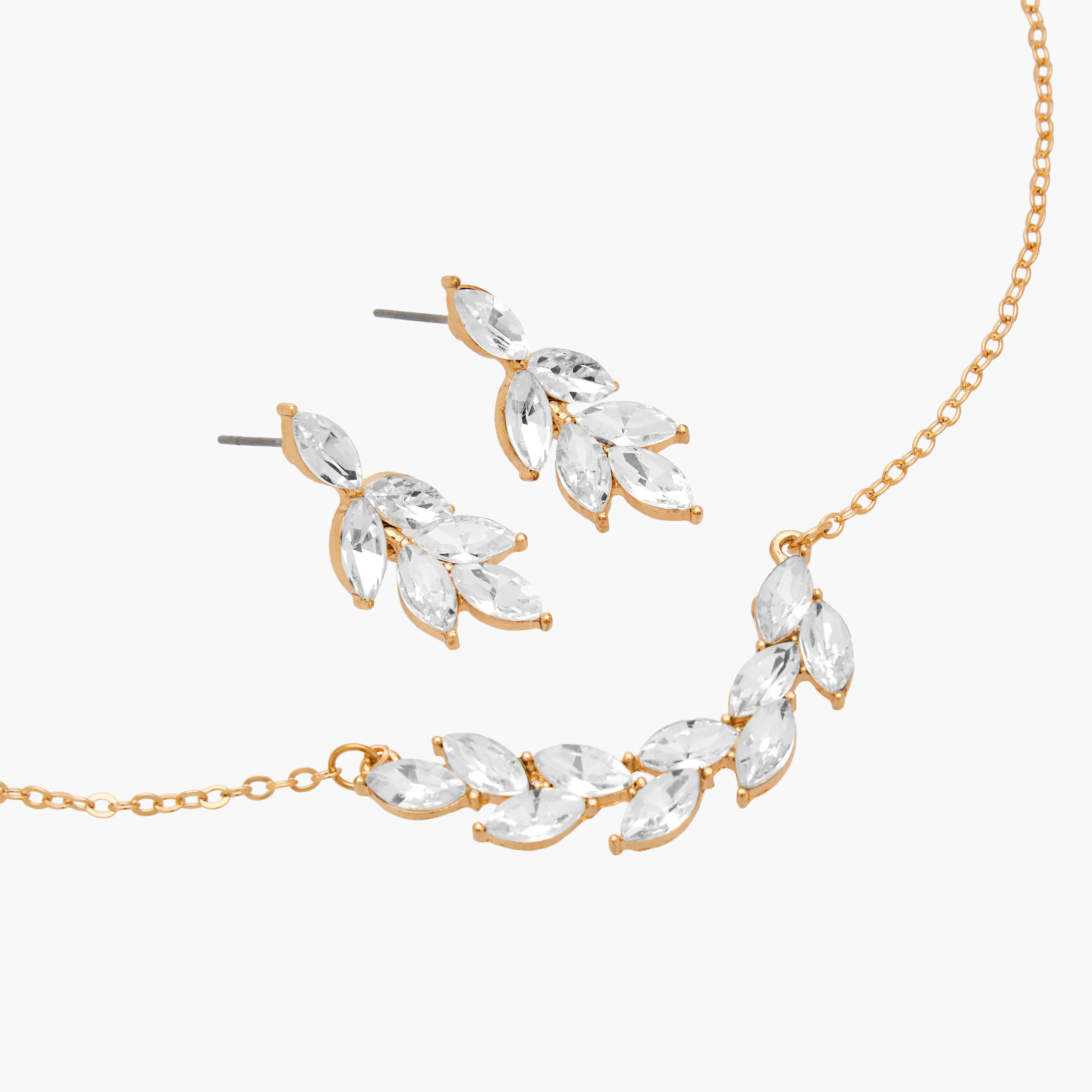 Set of 2 - Diamante Leaf Necklace and Earrings-women-watchesandjewellery-jewellery-jewellerysets-image-7