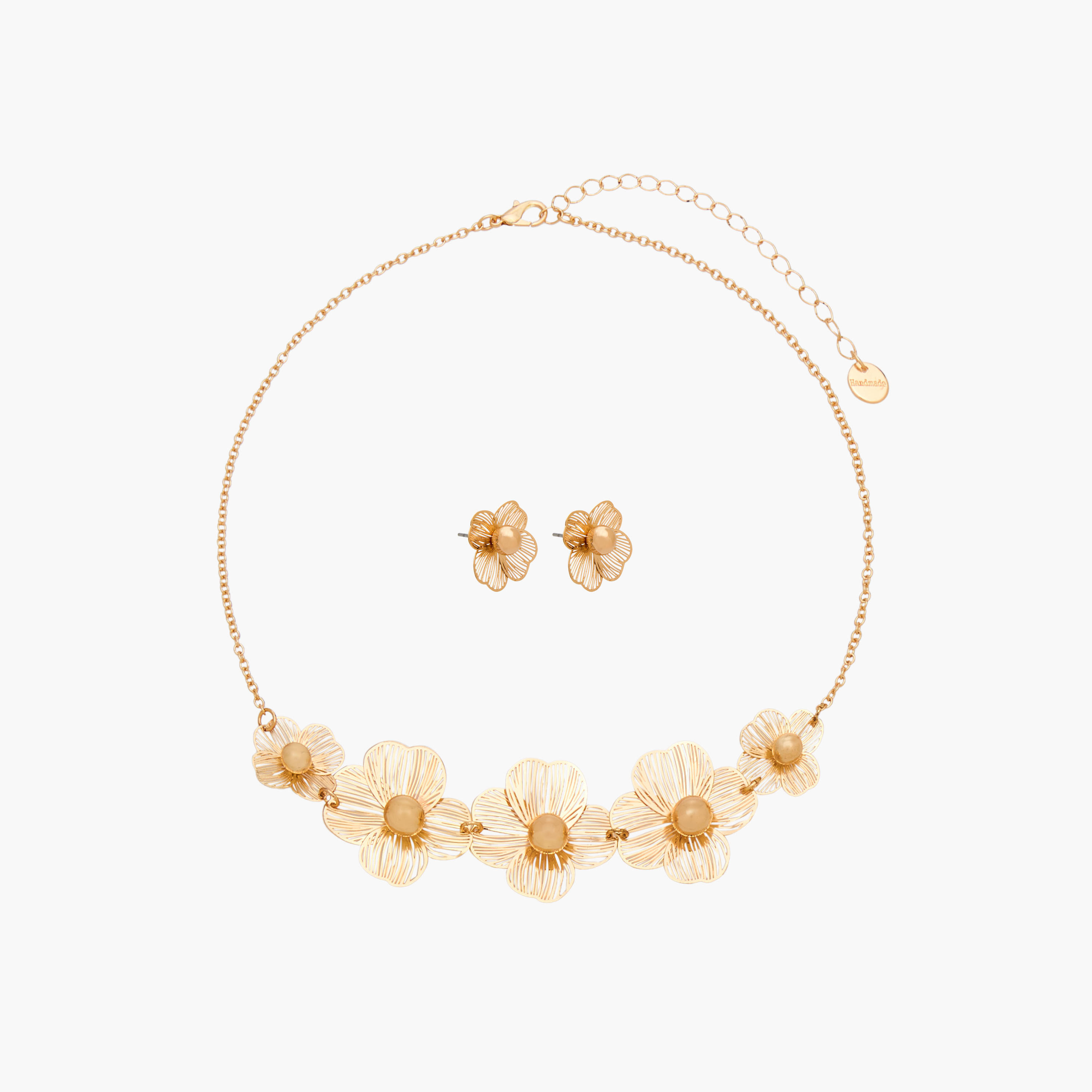طقم عقد وحلق قطعتين بتصميم زهري-women-watchesandjewellery-jewellery-jewellerysets-image-1