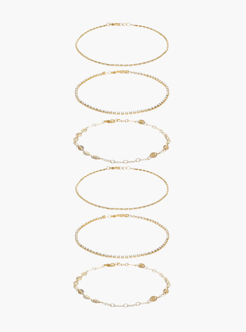 طقم خلخال ذهبي اللون بتصاميم متنوعة – 6 قطع-women-watchesandjewellery-jewellery-anklets-image-1