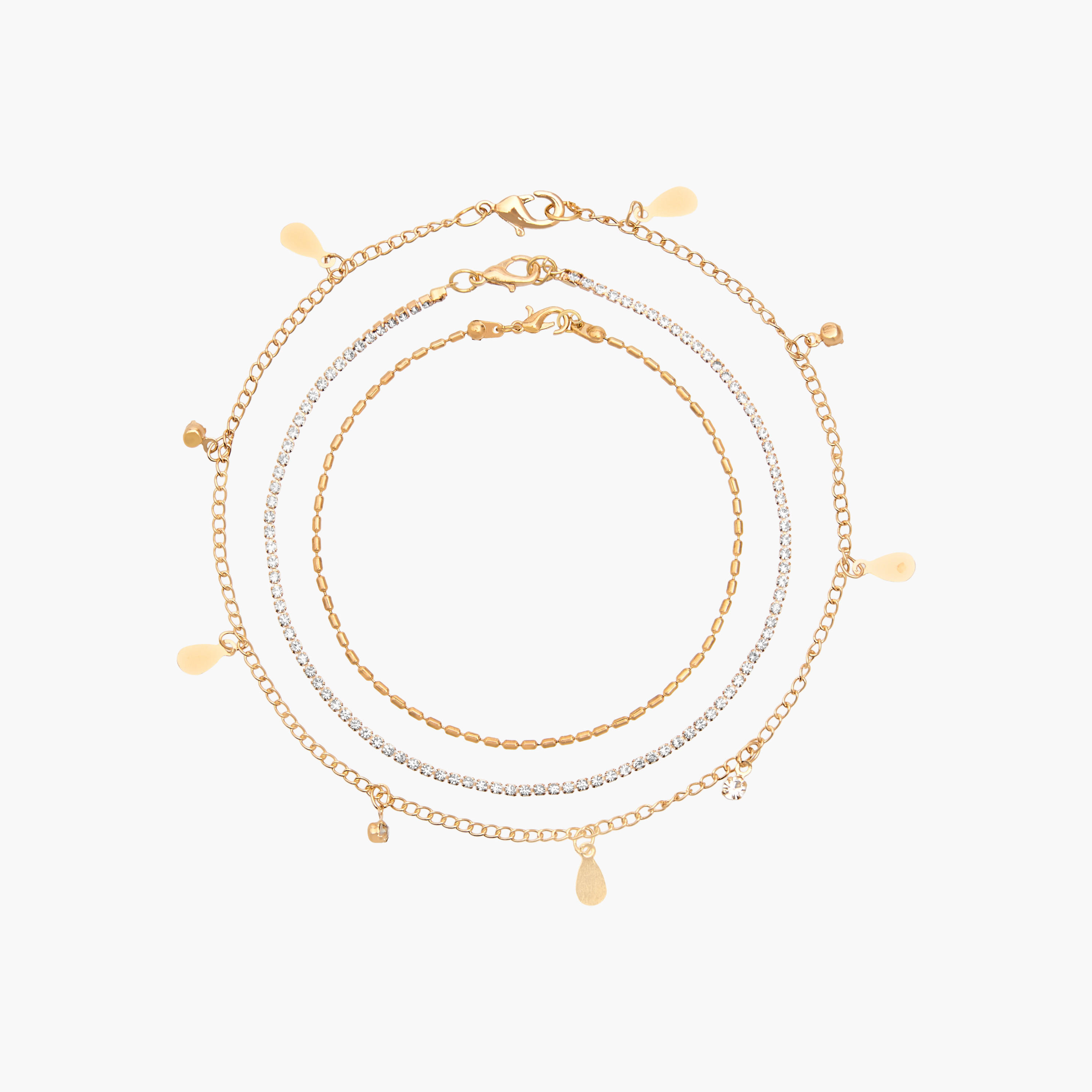 Pack of 3 Gold Plated Embellished Anklet-women-watchesandjewellery-jewellery-anklets-image-1