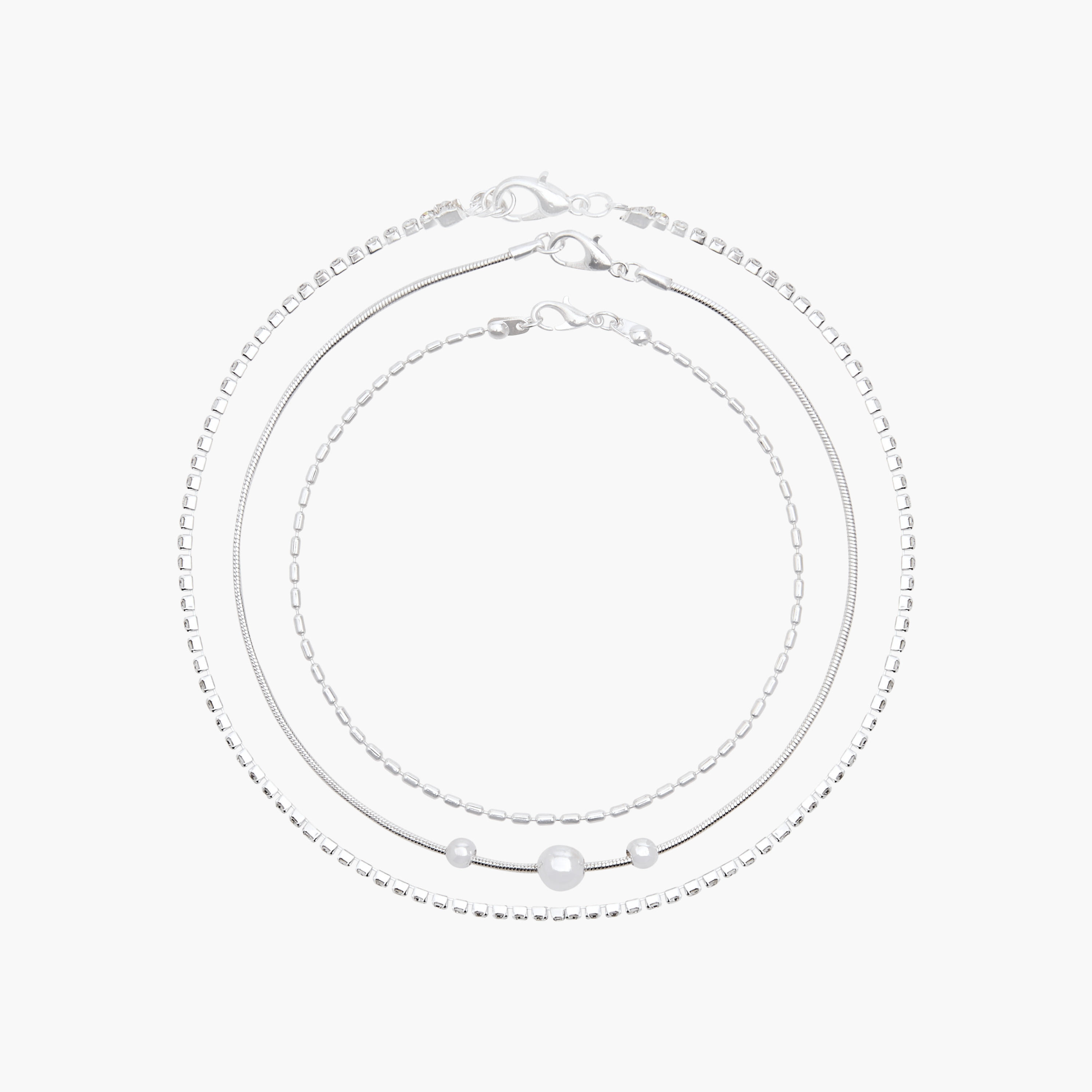 Pack of 3 Silver Plated Embellished Anklet-women-watchesandjewellery-jewellery-anklets-image-1