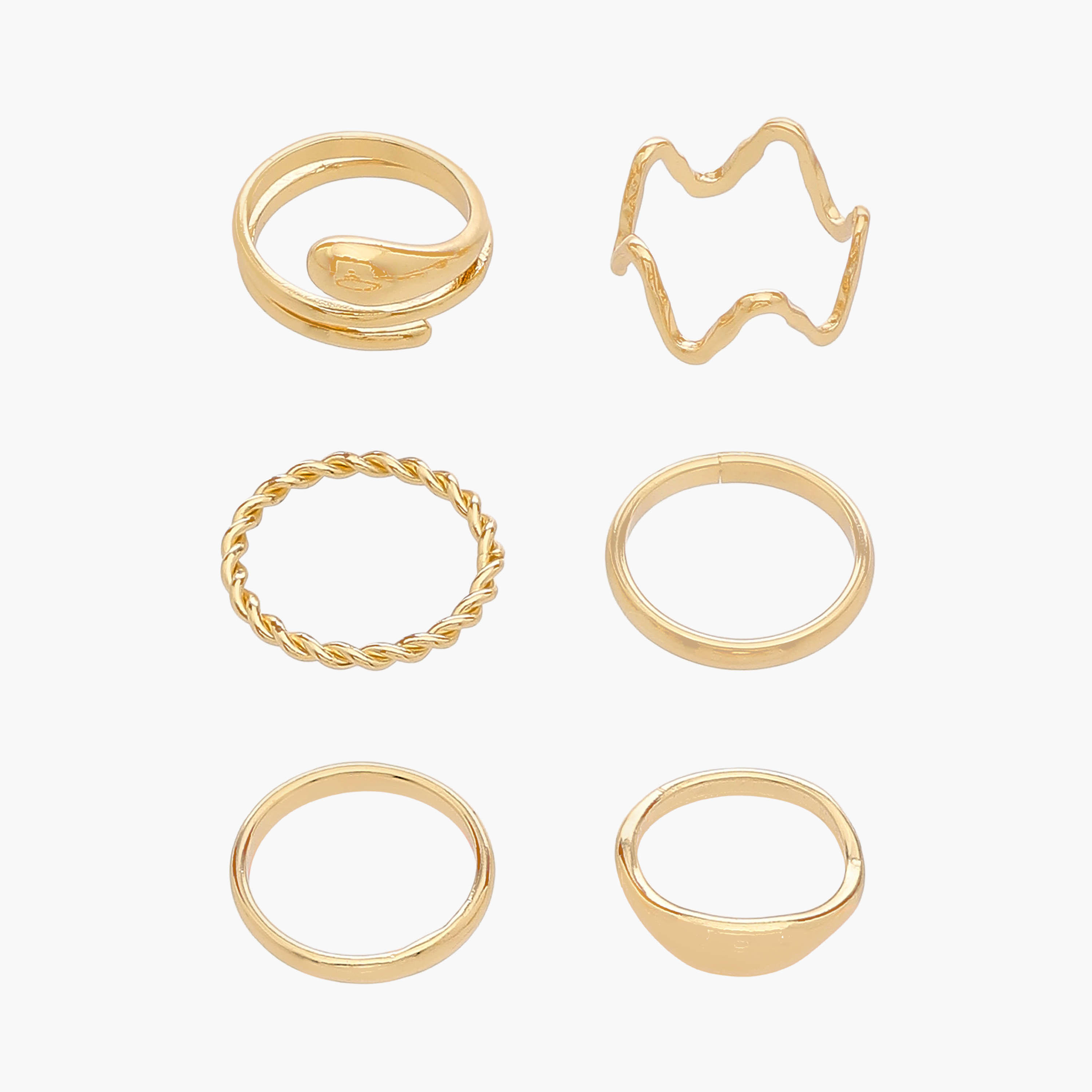 Assorted Metal Gold Tone Ring - Set of 6-women-watchesandjewellery-jewellery-rings-image-1