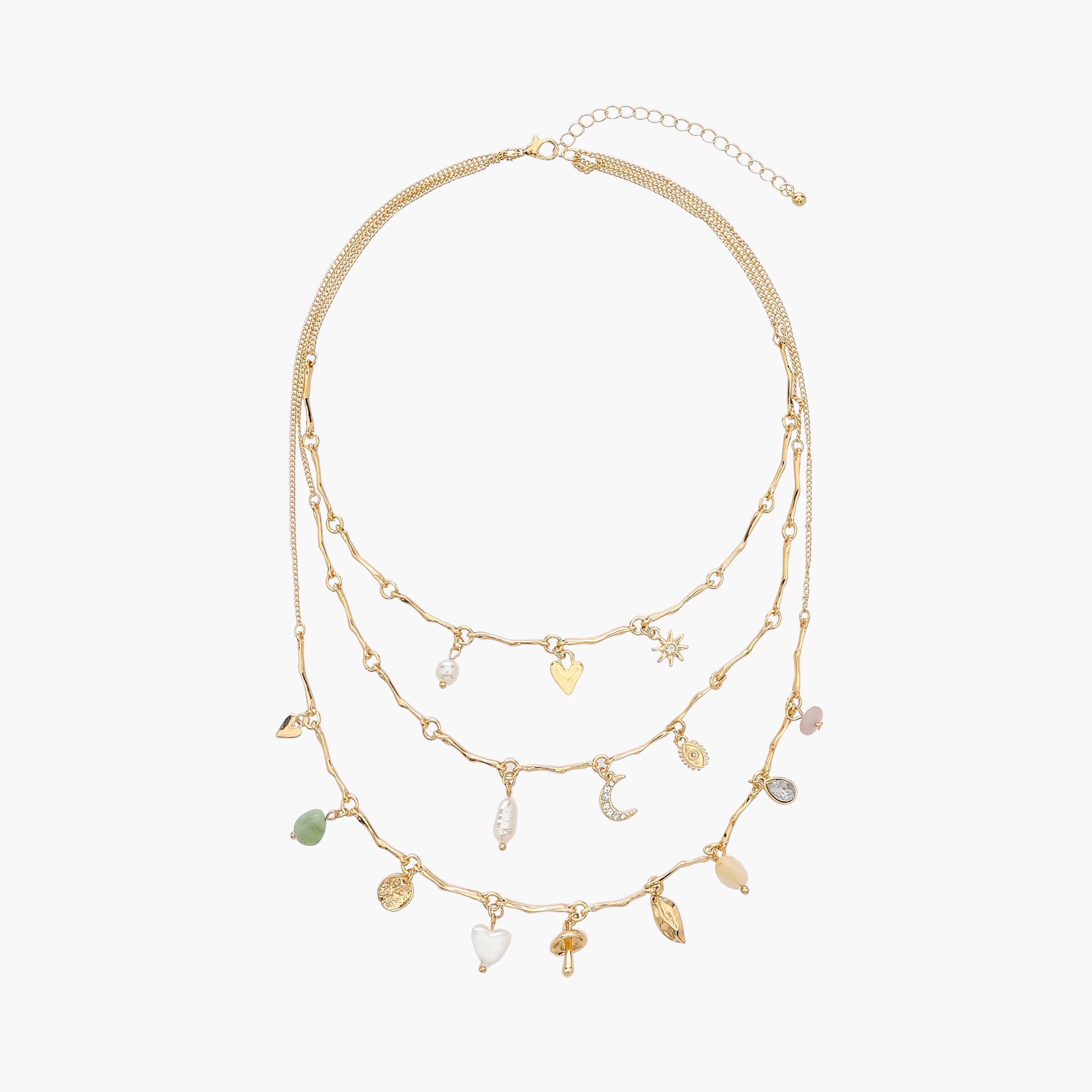 Metallic Layered Necklace with Charm Embellishment-women-watchesandjewellery-jewellery-necklacesandpendants-image-1
