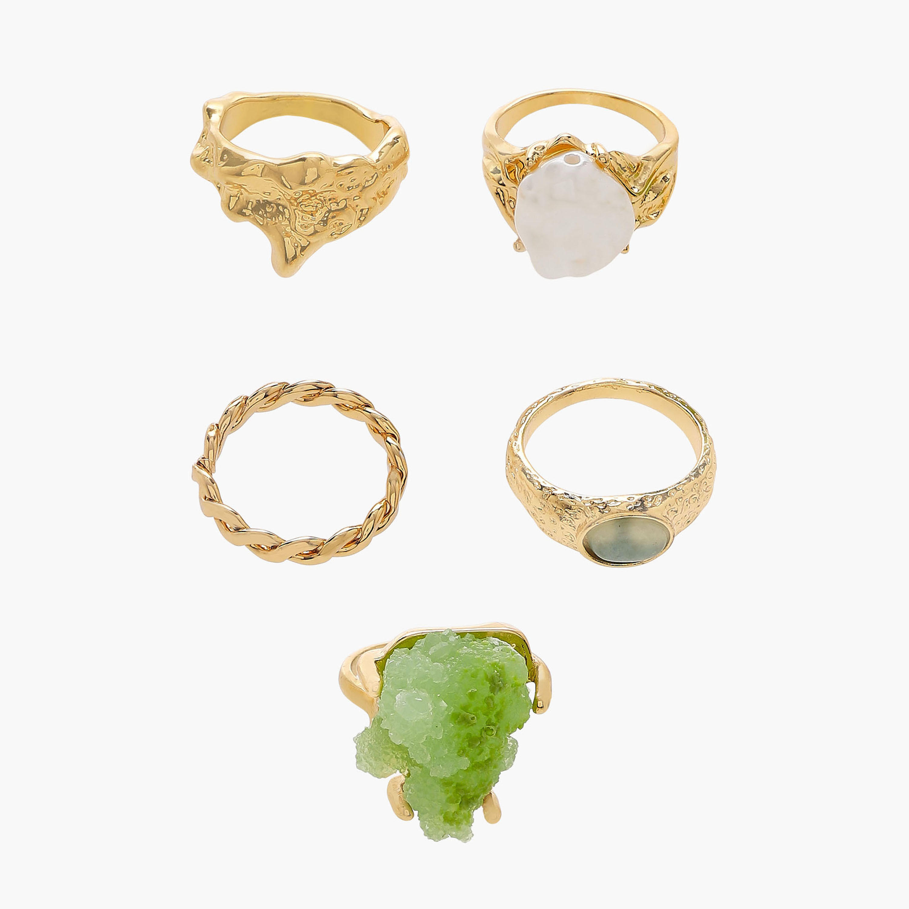 Embellished Metal Gold Tone Ring - Set of 5-women-watchesandjewellery-jewellery-rings-image-1