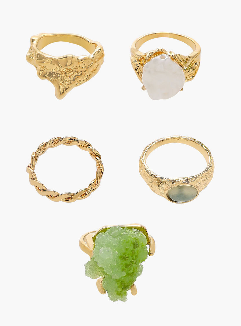 Embellished Metal Gold Tone Ring - Set of 5-women-watchesandjewellery-jewellery-rings-image-1