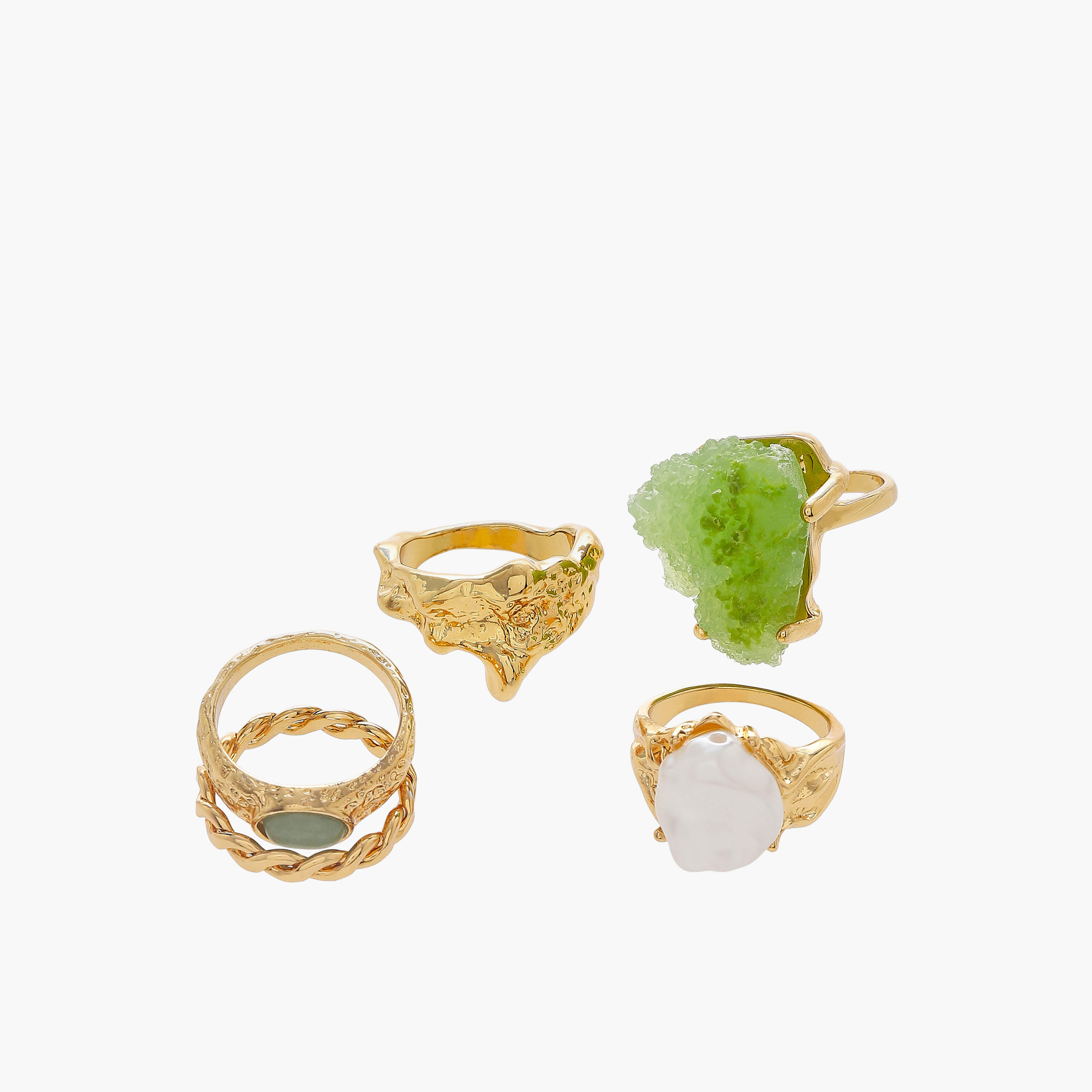 Embellished Metal Gold Tone Ring - Set of 5-women-watchesandjewellery-jewellery-rings-image-2