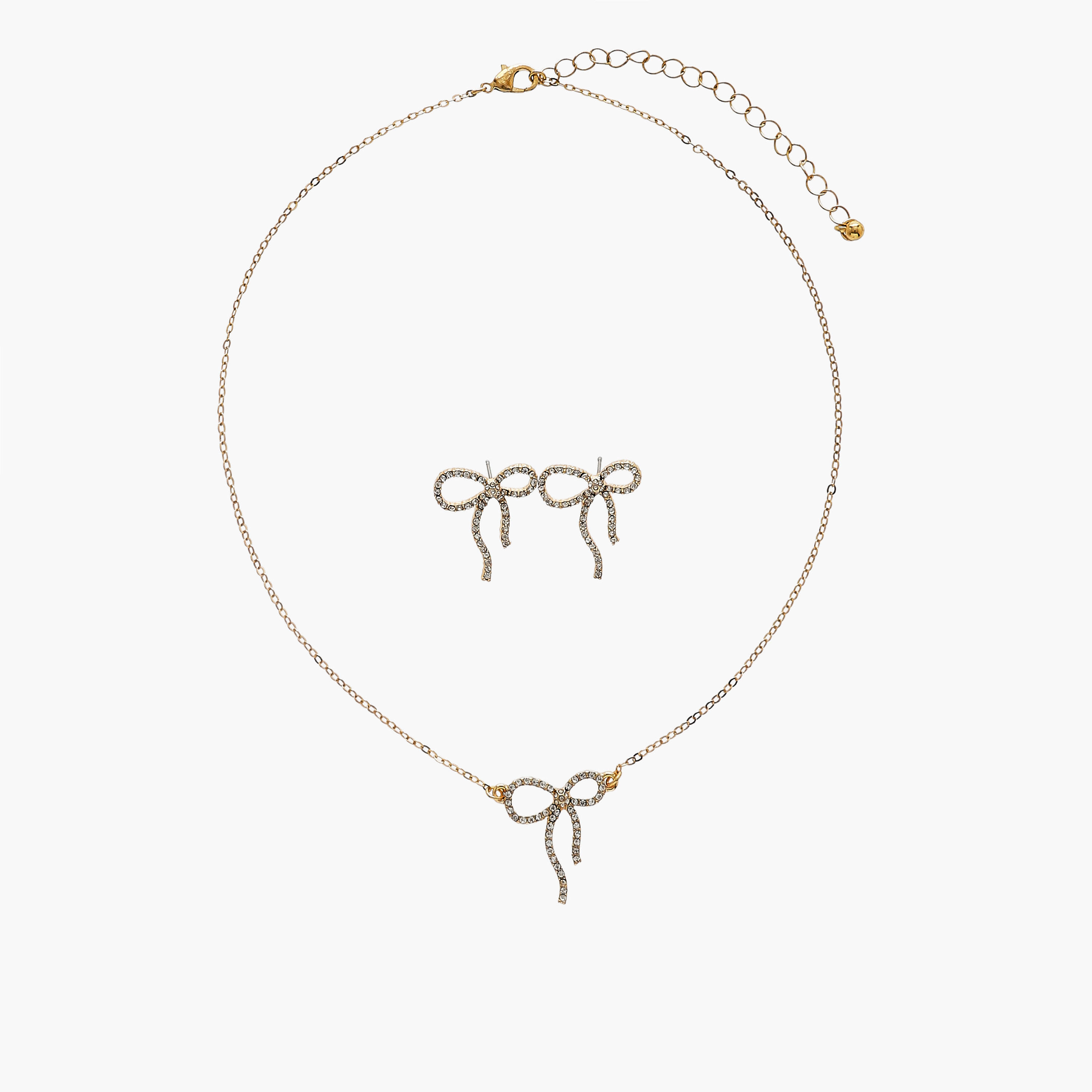 مجوهرات حلق وعقد بدلاية فيونكة مزينة - طقم من قطعتين-women-watchesandjewellery-jewellery-jewellerysets-image-1