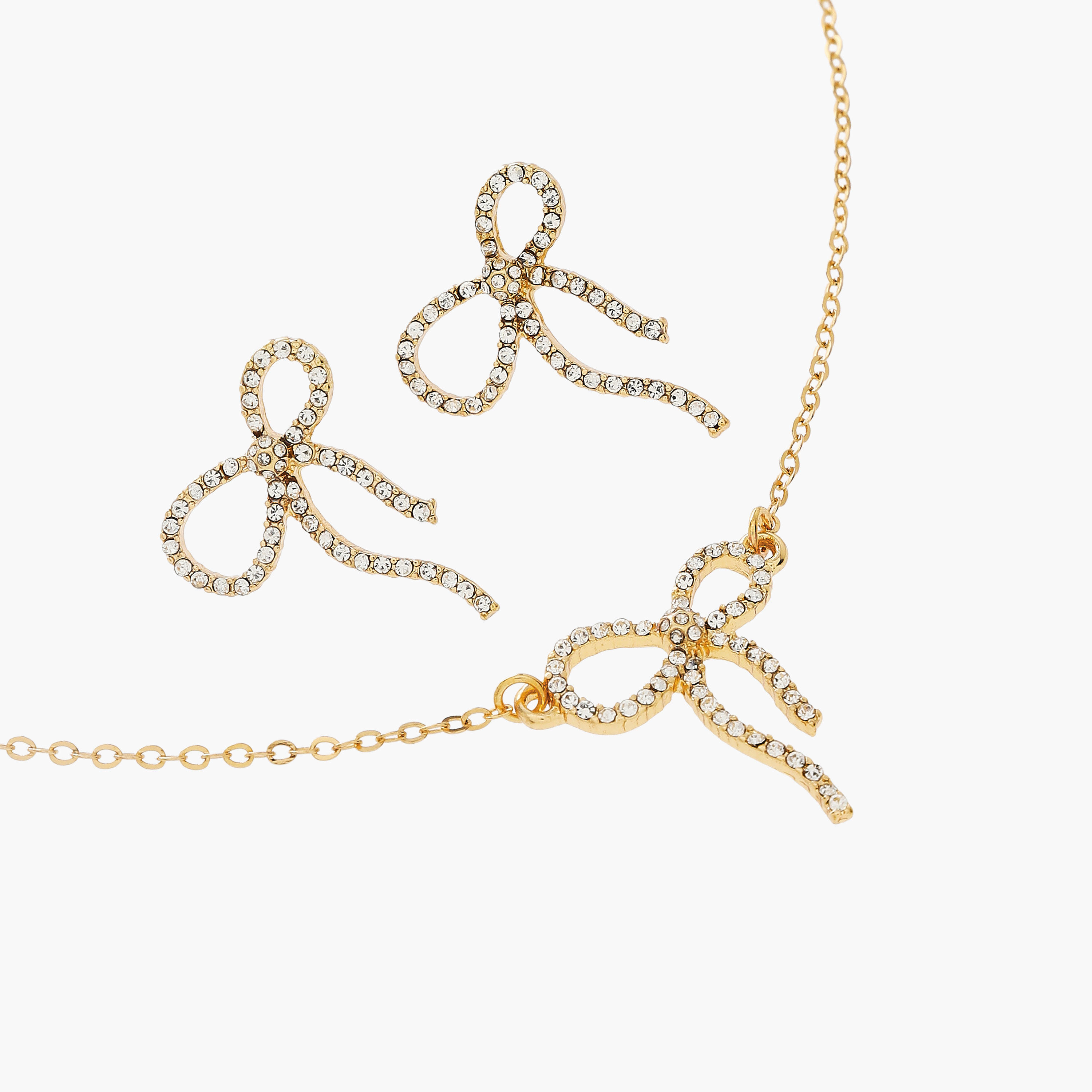 مجوهرات حلق وعقد بدلاية فيونكة مزينة - طقم من قطعتين-women-watchesandjewellery-jewellery-jewellerysets-image-3