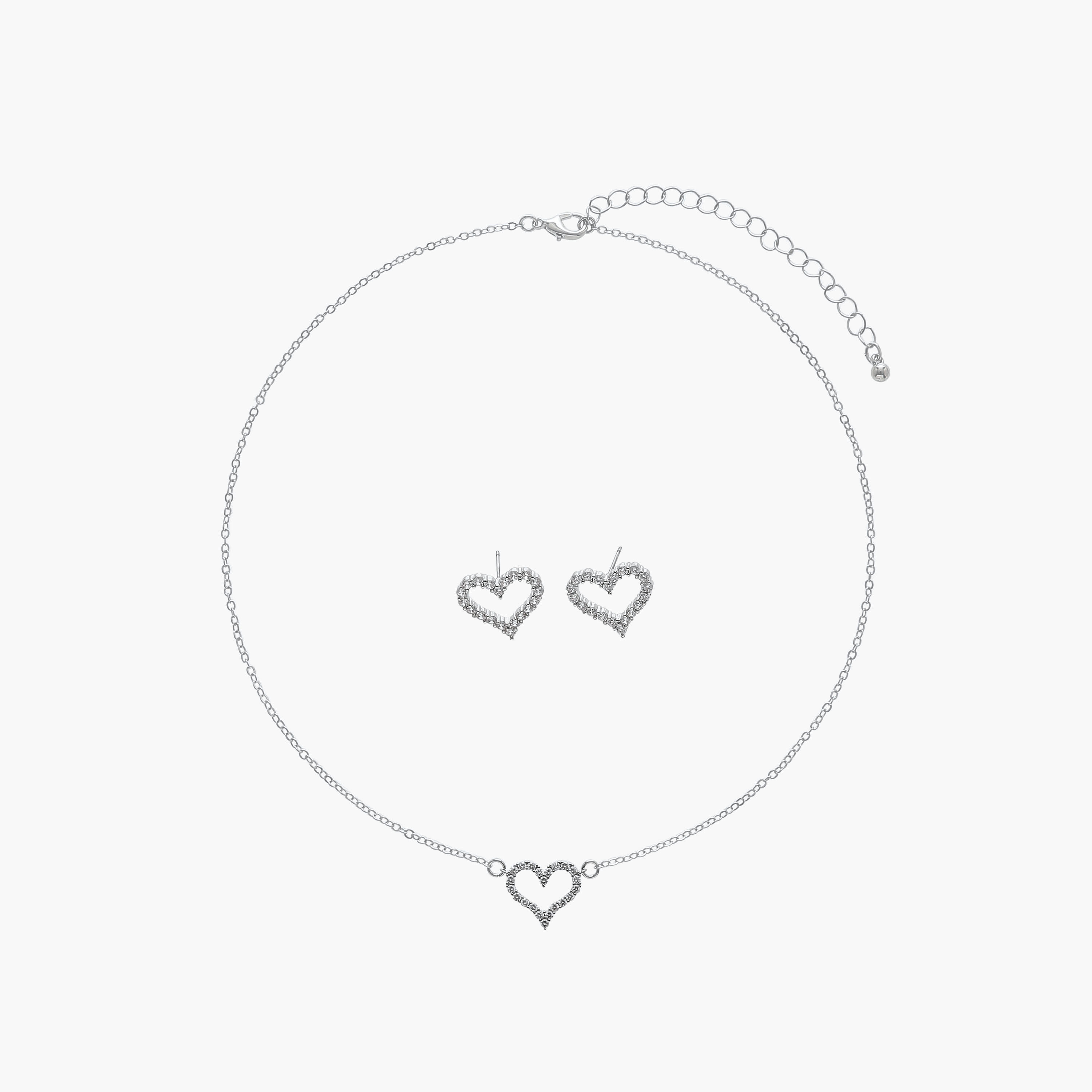 Embellished Heart Pendant Necklace and Earrings Set-women-watchesandjewellery-jewellery-jewellerysets-image-1