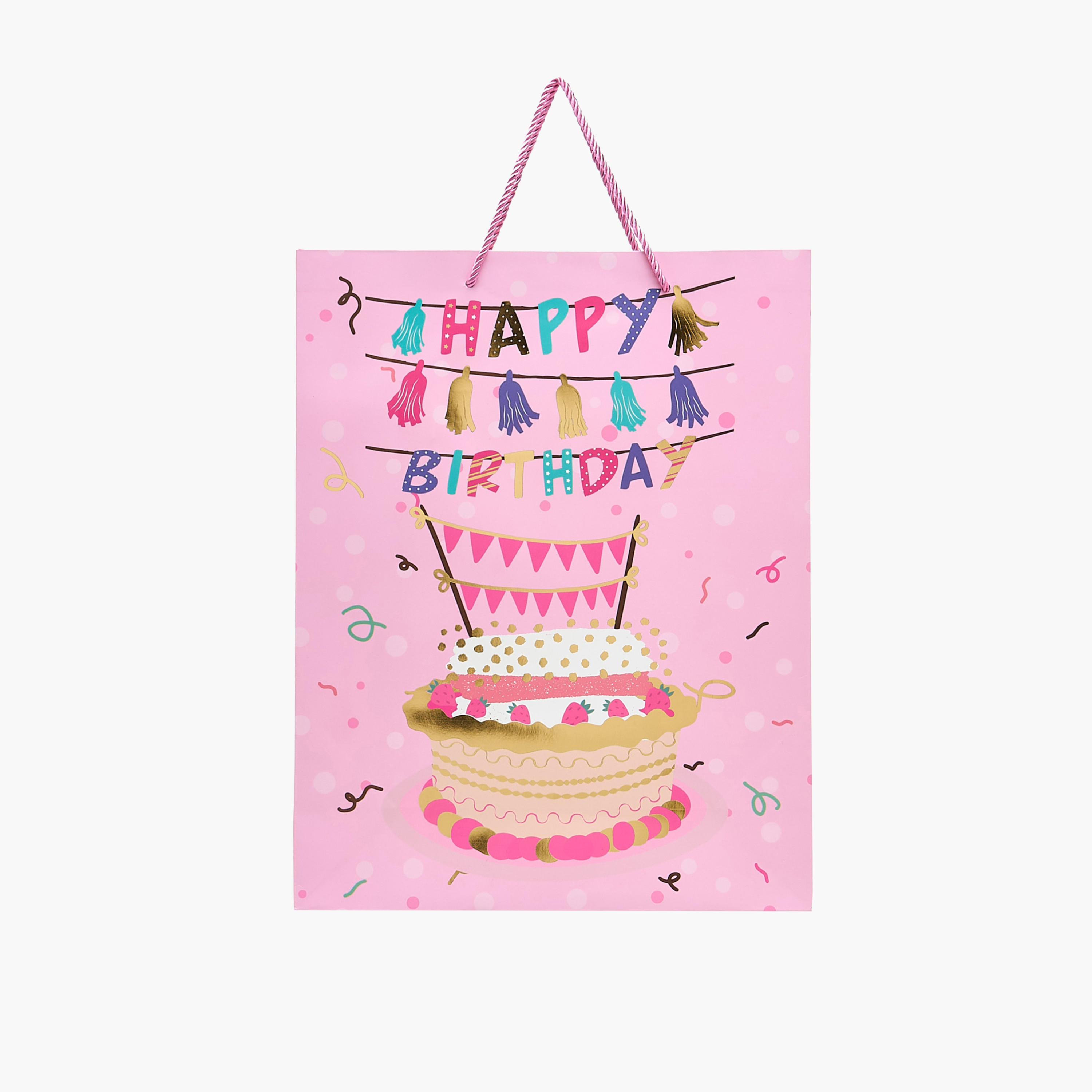 Birthday Cake Print Paper Gift Bag - Large-household-giftingaccessories-giftings-image-1