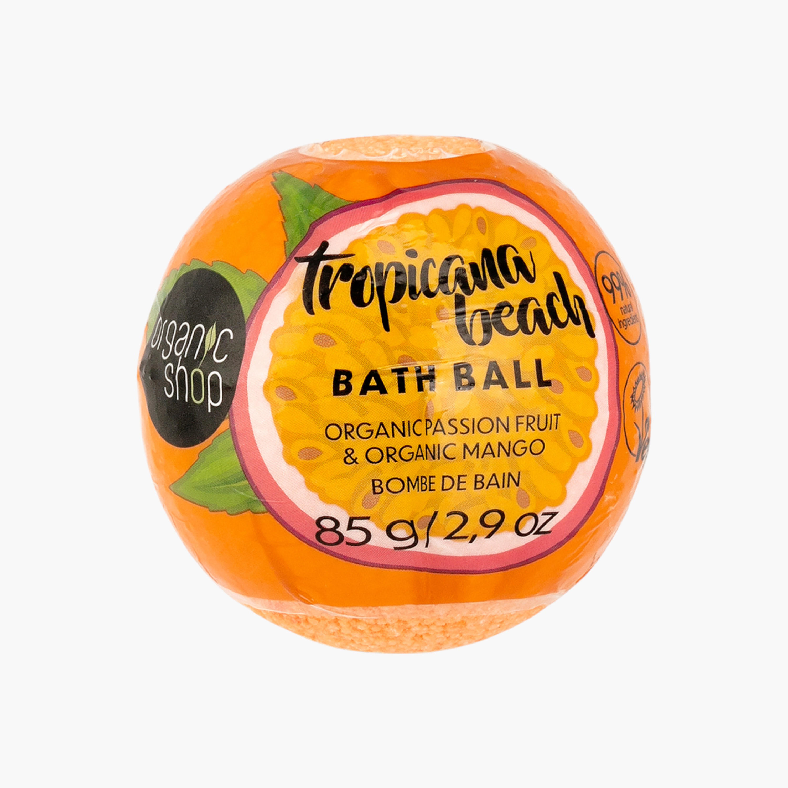 Organic Shop Tropicana Beach Organic Passion Fruit and Mango Bath Ball - 85 gms-beautyandpersonalcare-bathandbody-bathandshower-bodywash-image-1