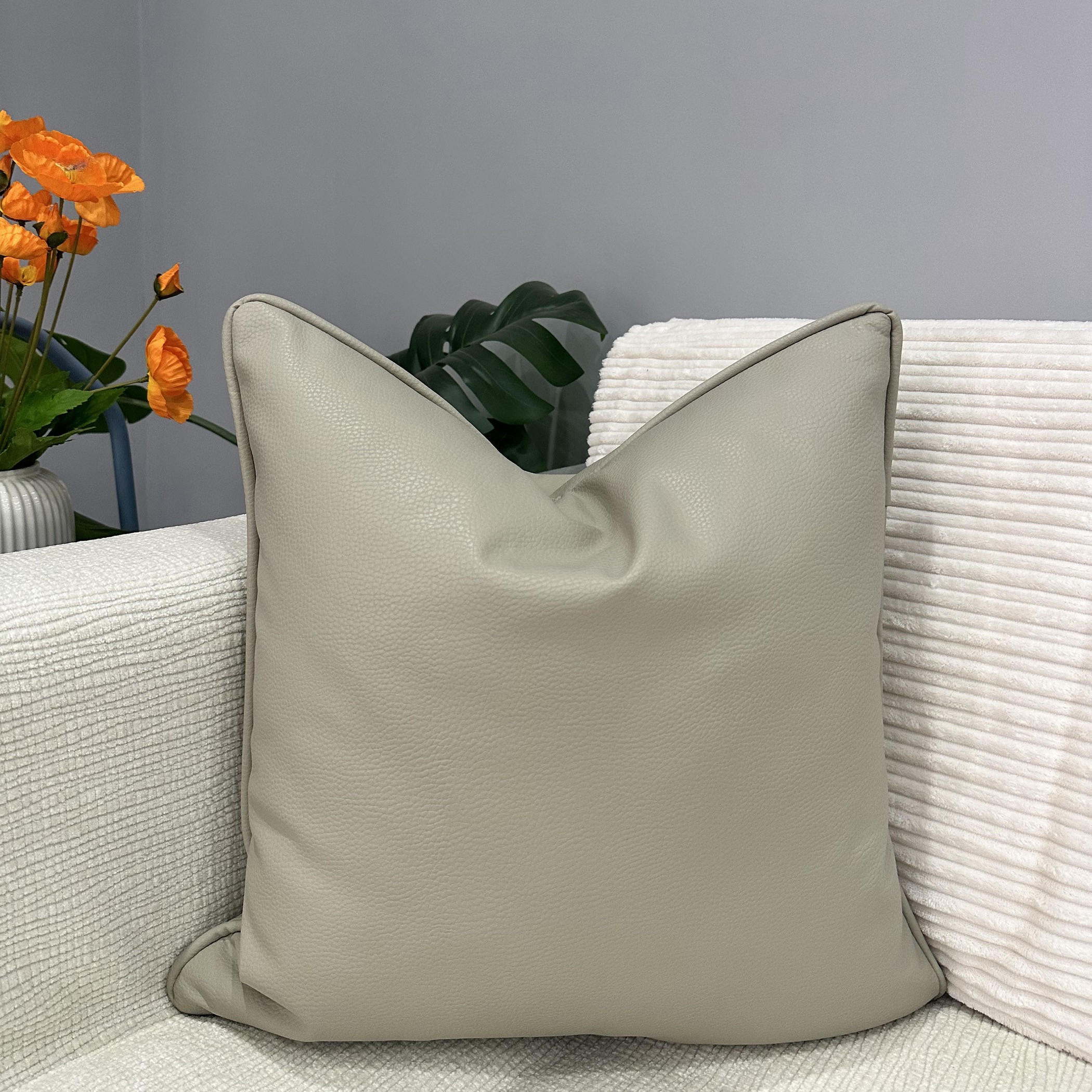 يونيك هوم وسادة جلد صناعي رمادية-household-cushionsandthrows-filledcushions-decorativecushions-image-1
